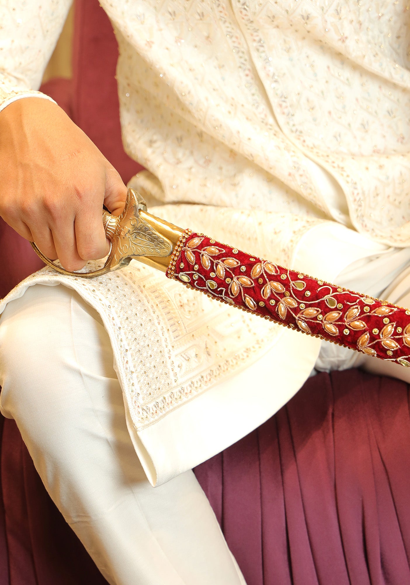 Dual-Tone Zardozi-Work Wedding Sword