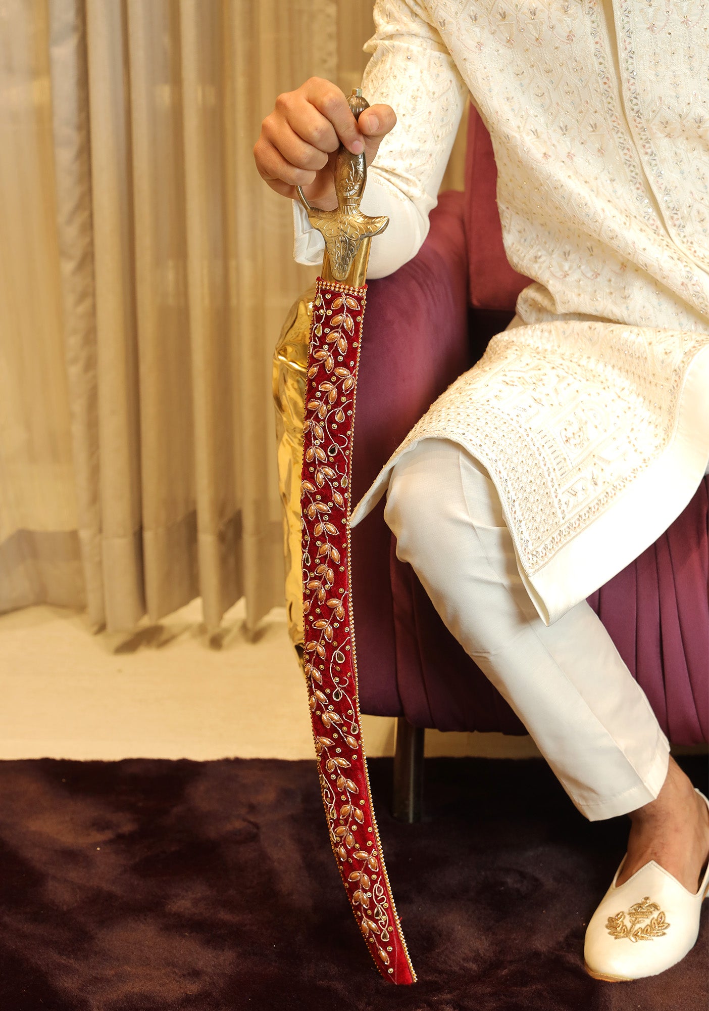 Dual-Tone Zardozi-Work Wedding Sword