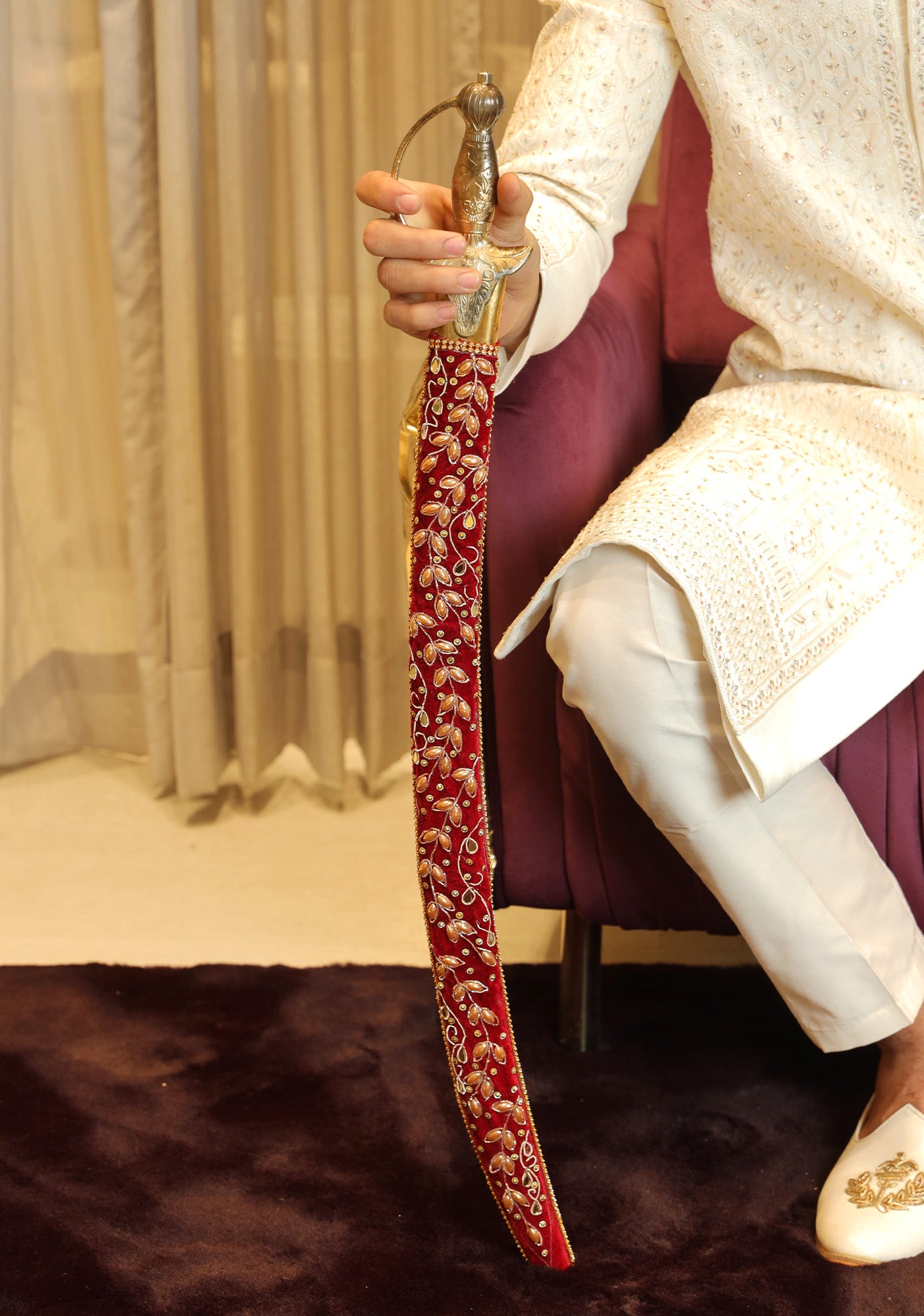 Dual-Tone Zardozi-Work Wedding Sword