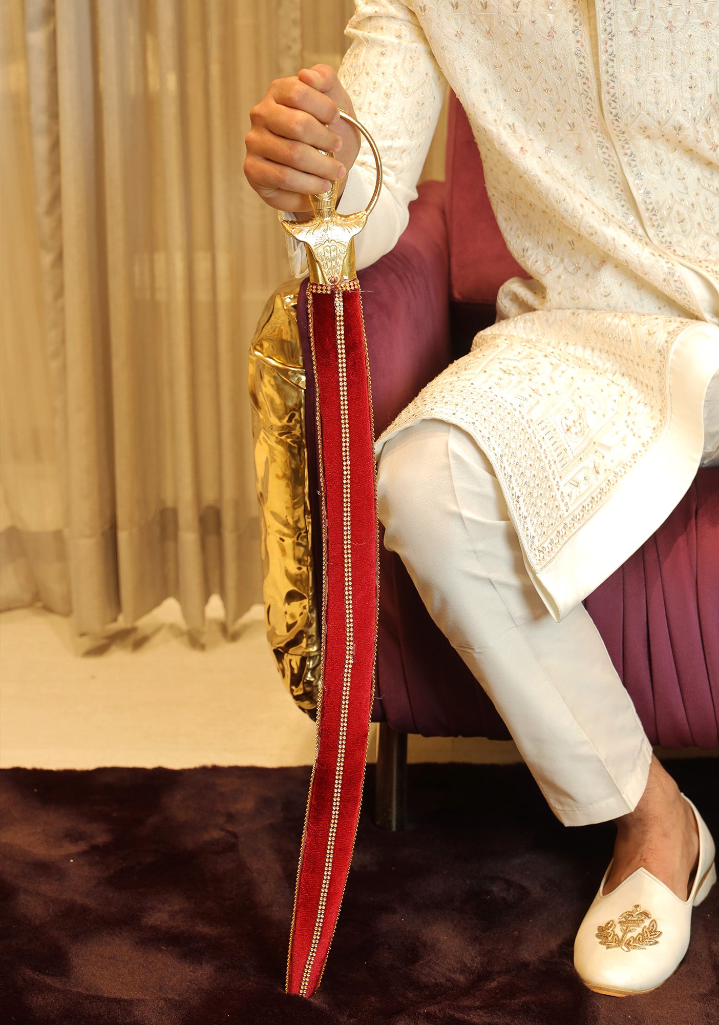 Dual-Tone Zardozi-Work Wedding Sword