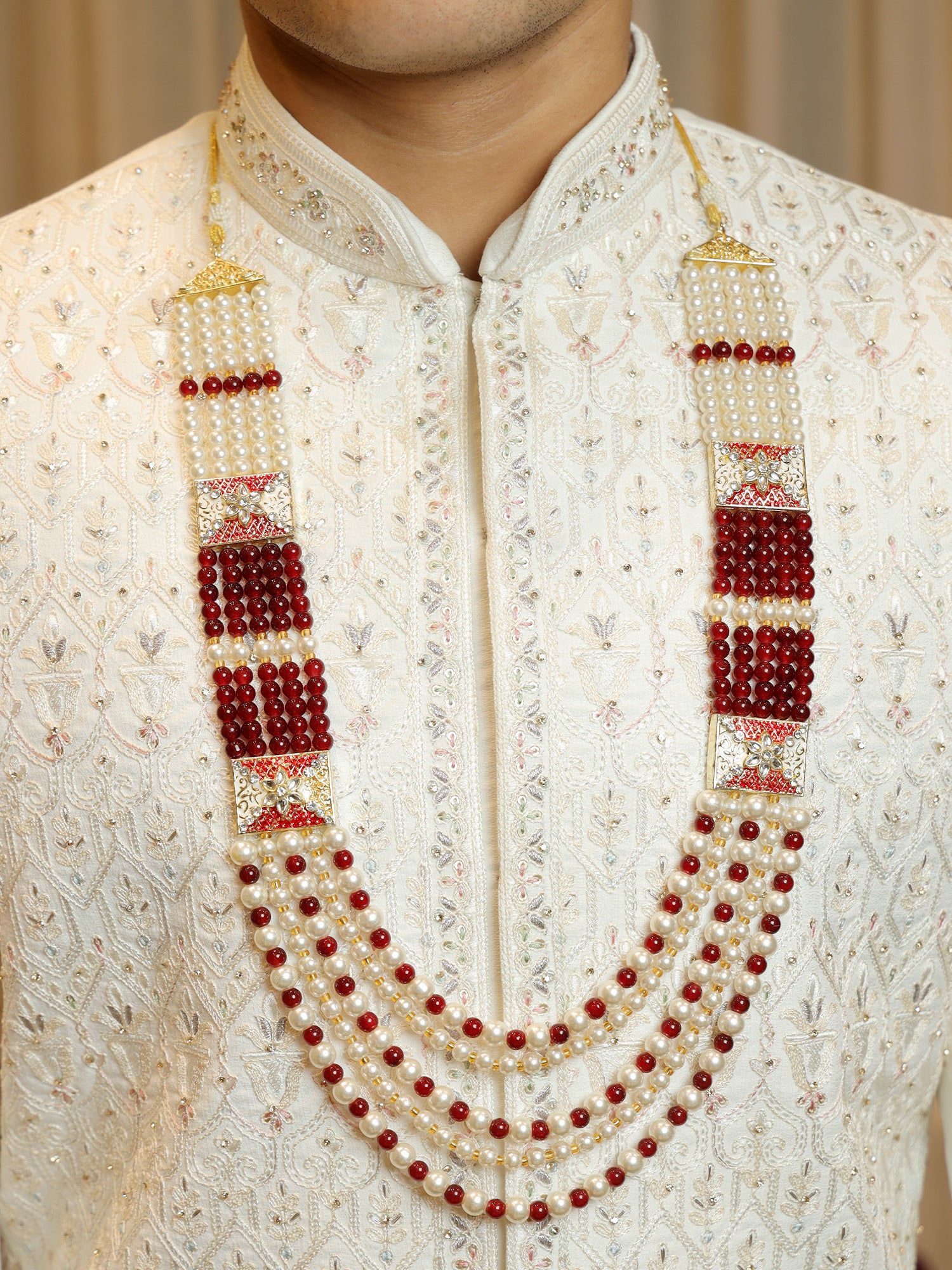 Royal Ruby Cascade Mala with Pearl Lattice