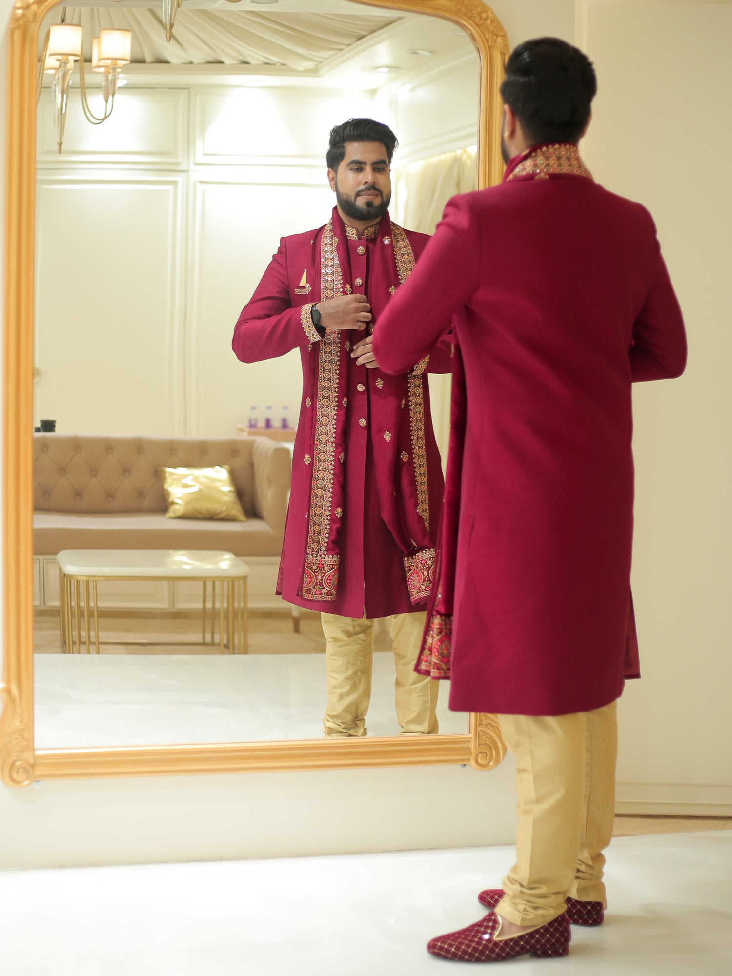 Anirudh Maroon Sherwani with Dupatta