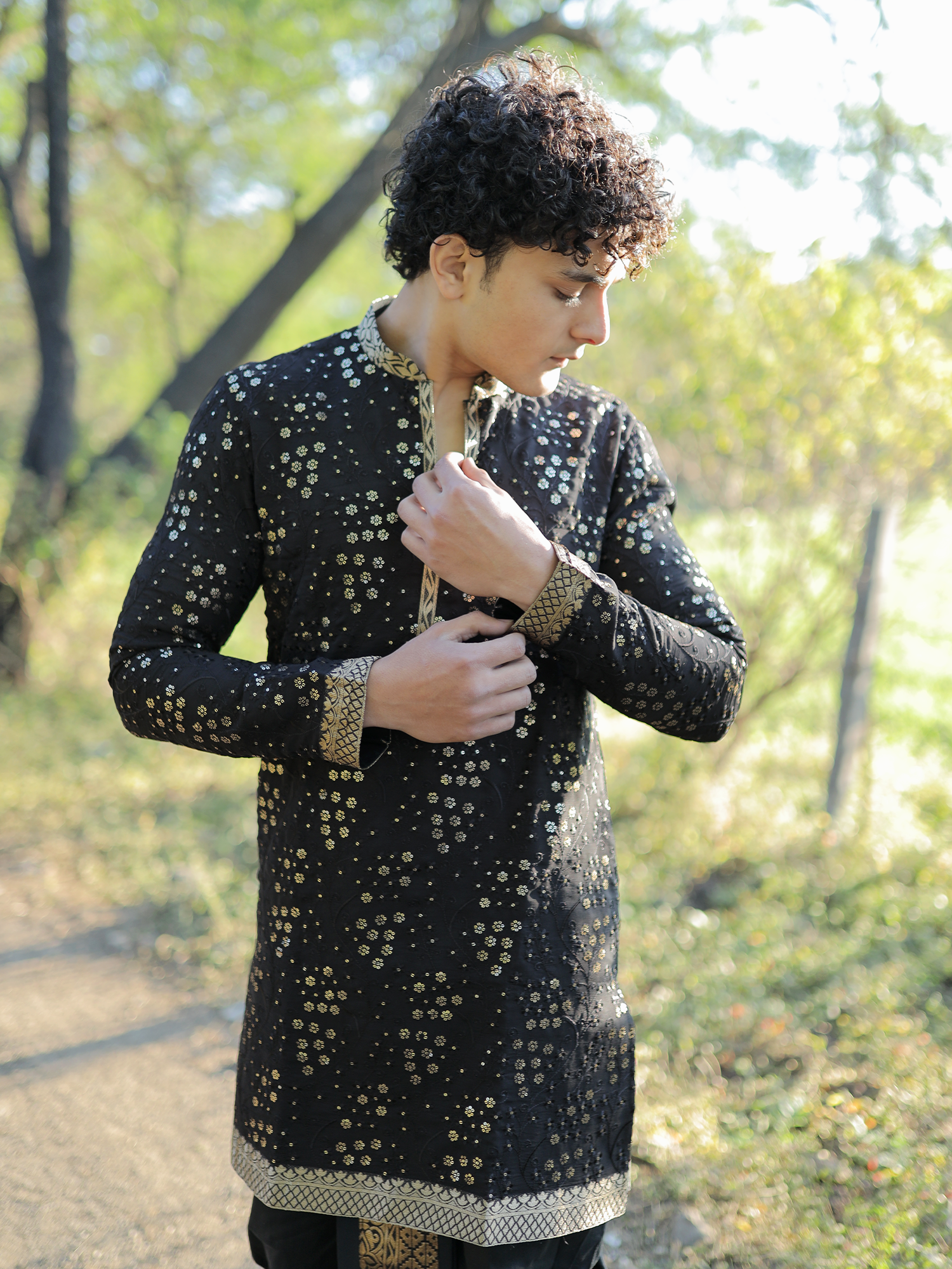 Sunil Vibrant Citrine Kurta with Black Dhoti