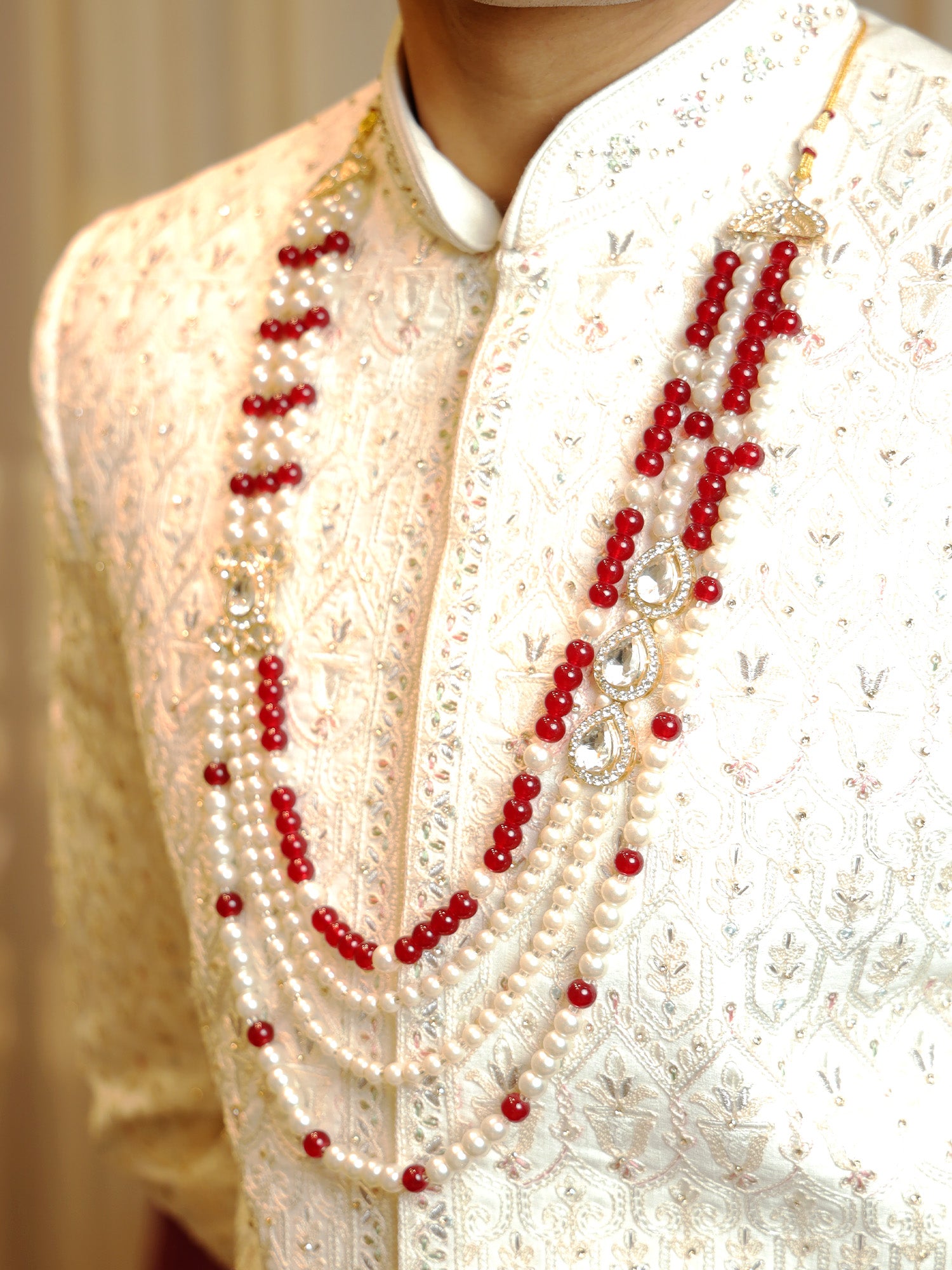 Crystalline Pearl Dance Mala with Ruby Highlights