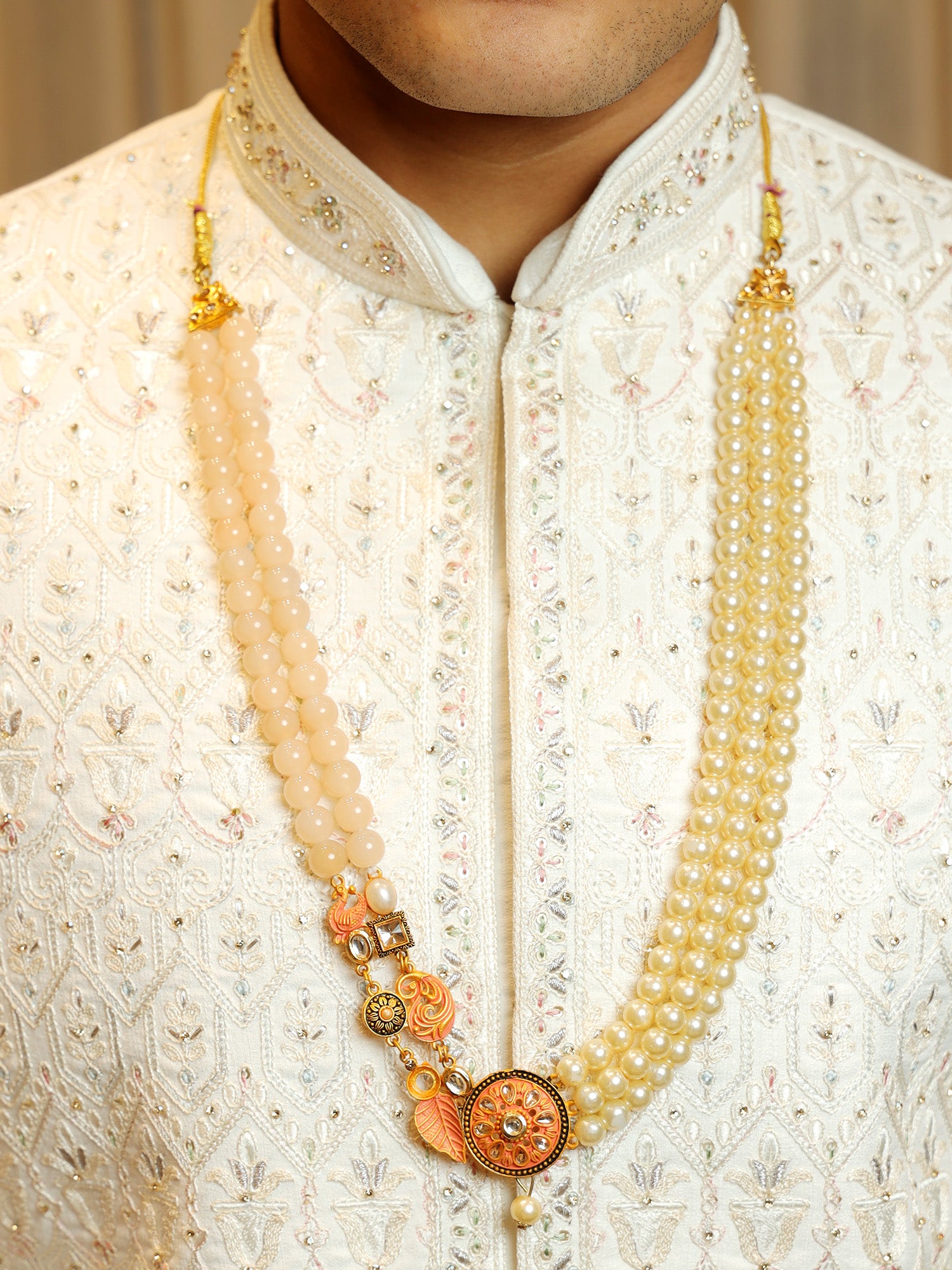 Coral Sunset Mala with Pearl Streams