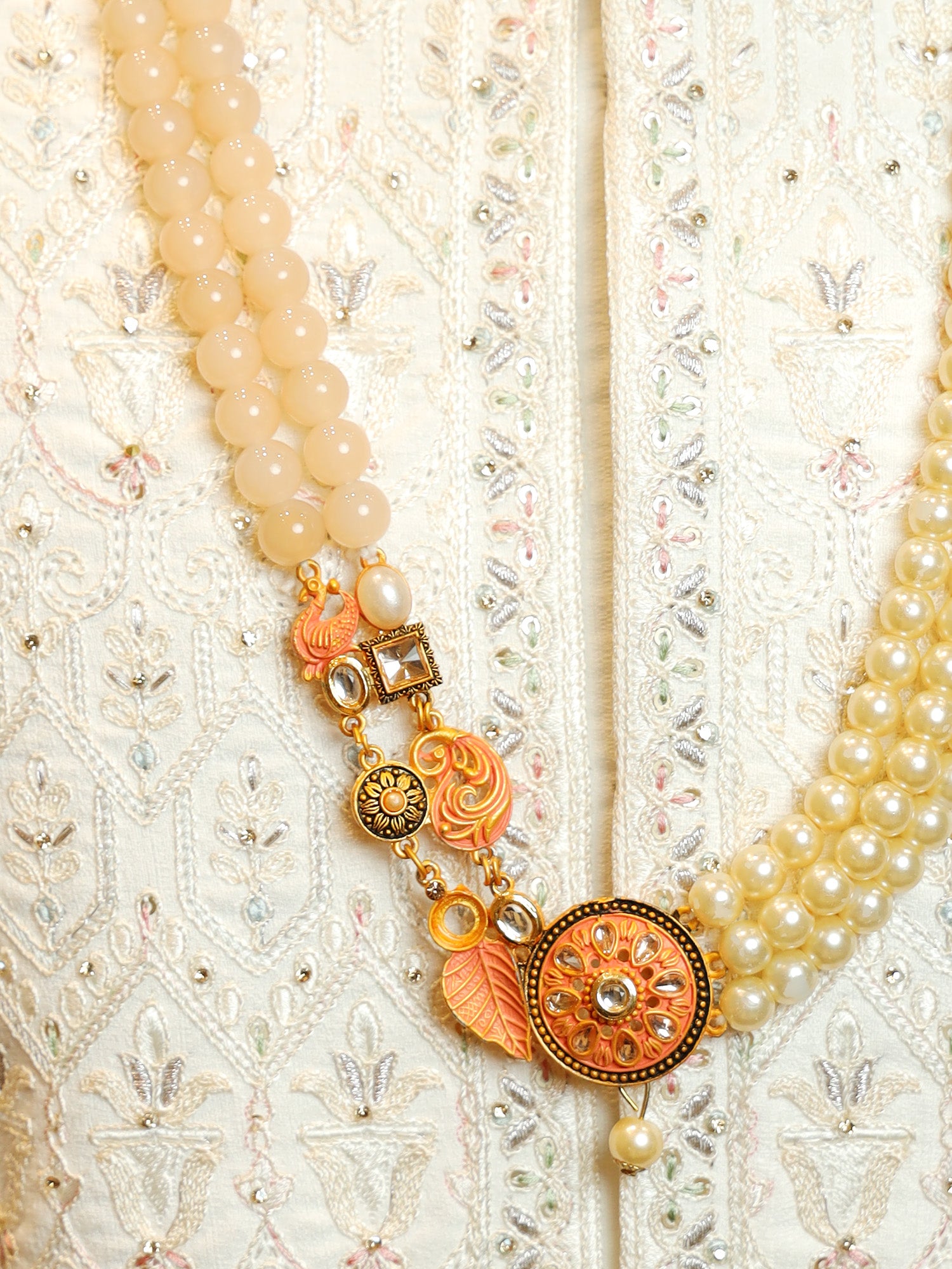 Coral Sunset Mala with Pearl Streams