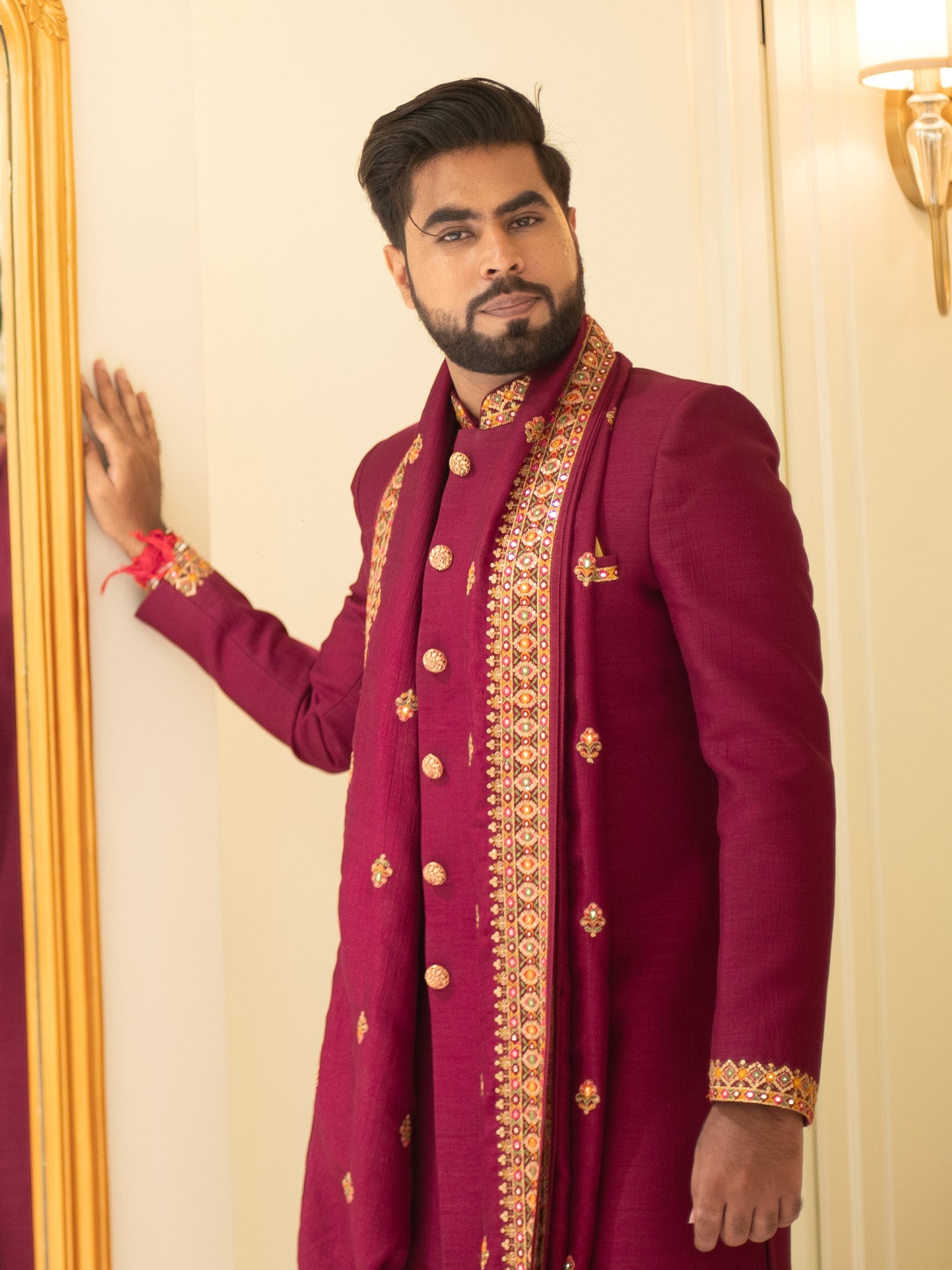Anirudh Maroon Sherwani with Dupatta