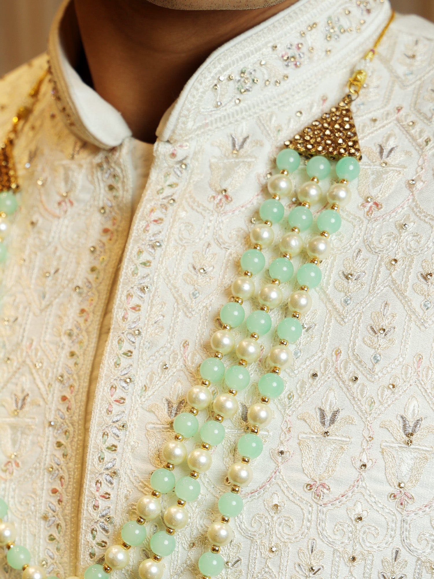 Triple-Strand Pearl & Jade Groom's Mala