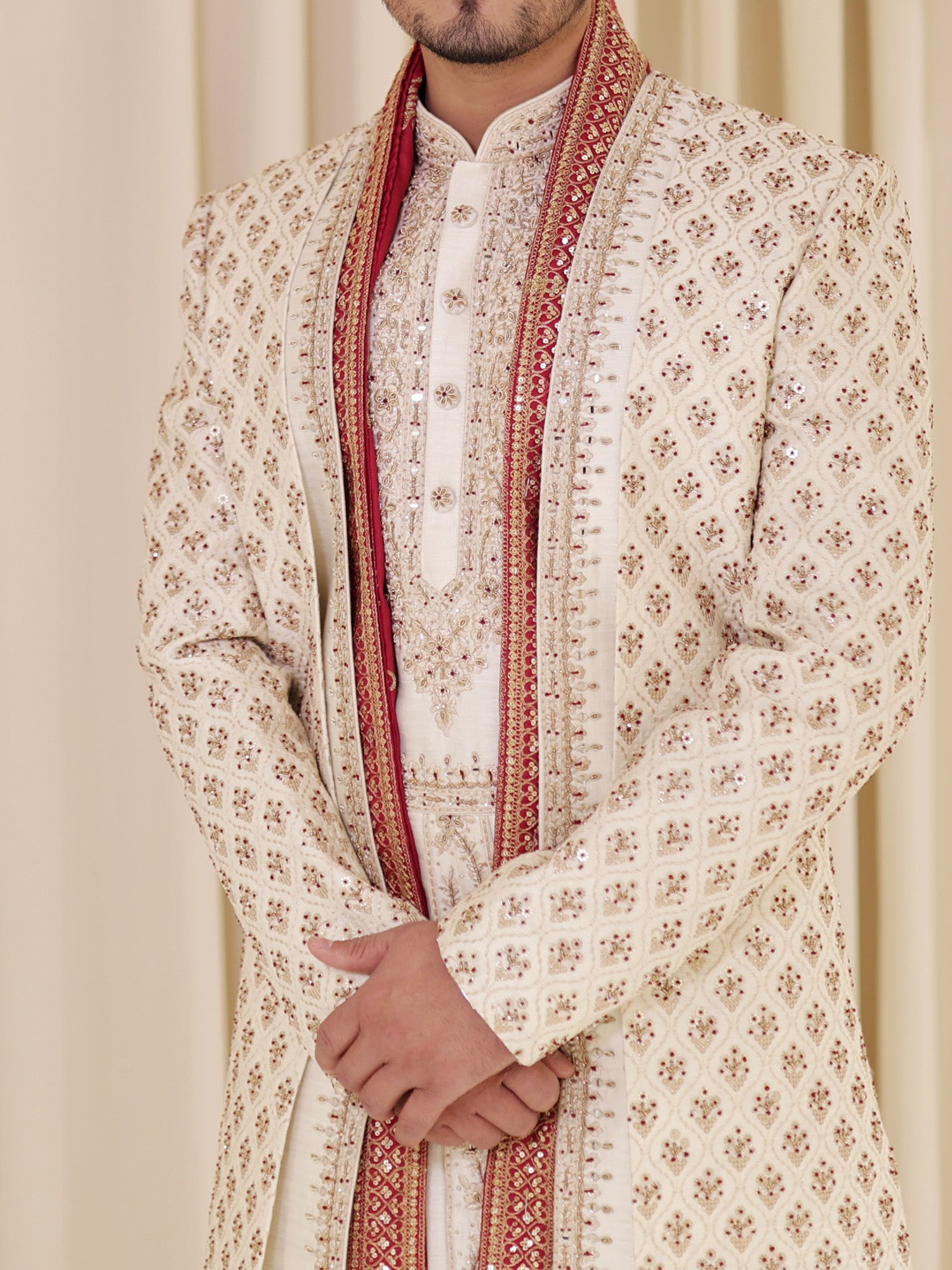 Jashnn Off White Sherwani with Dupatta