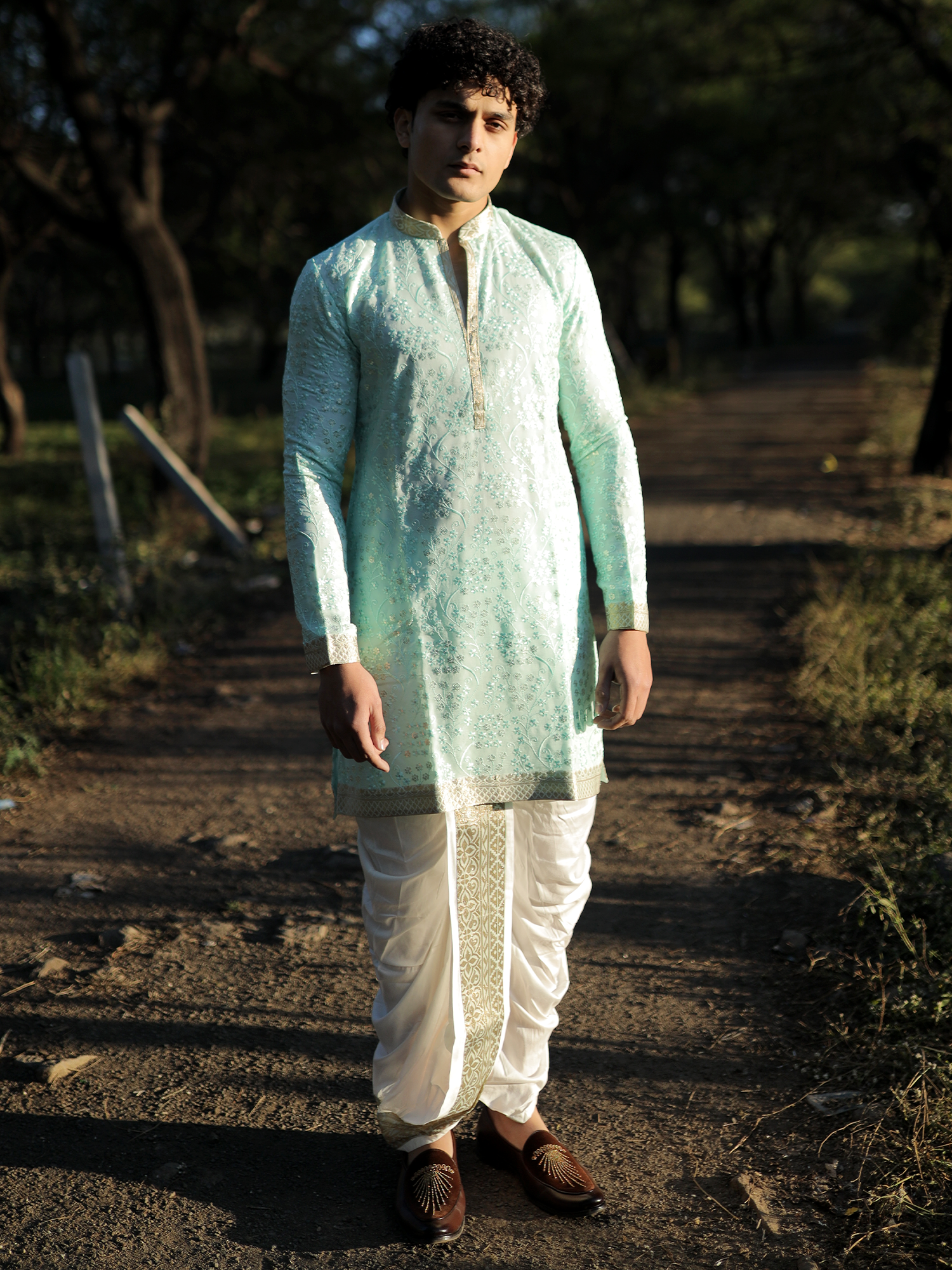 Sahil Vibrant Citrine Kurta with White Dhoti