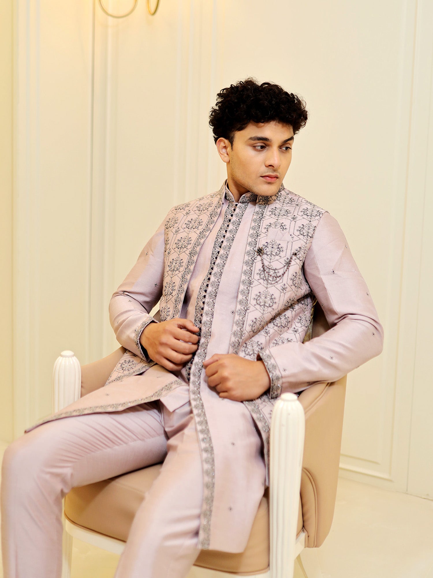 Pearl Mist Fusion Jodhpuri Suit