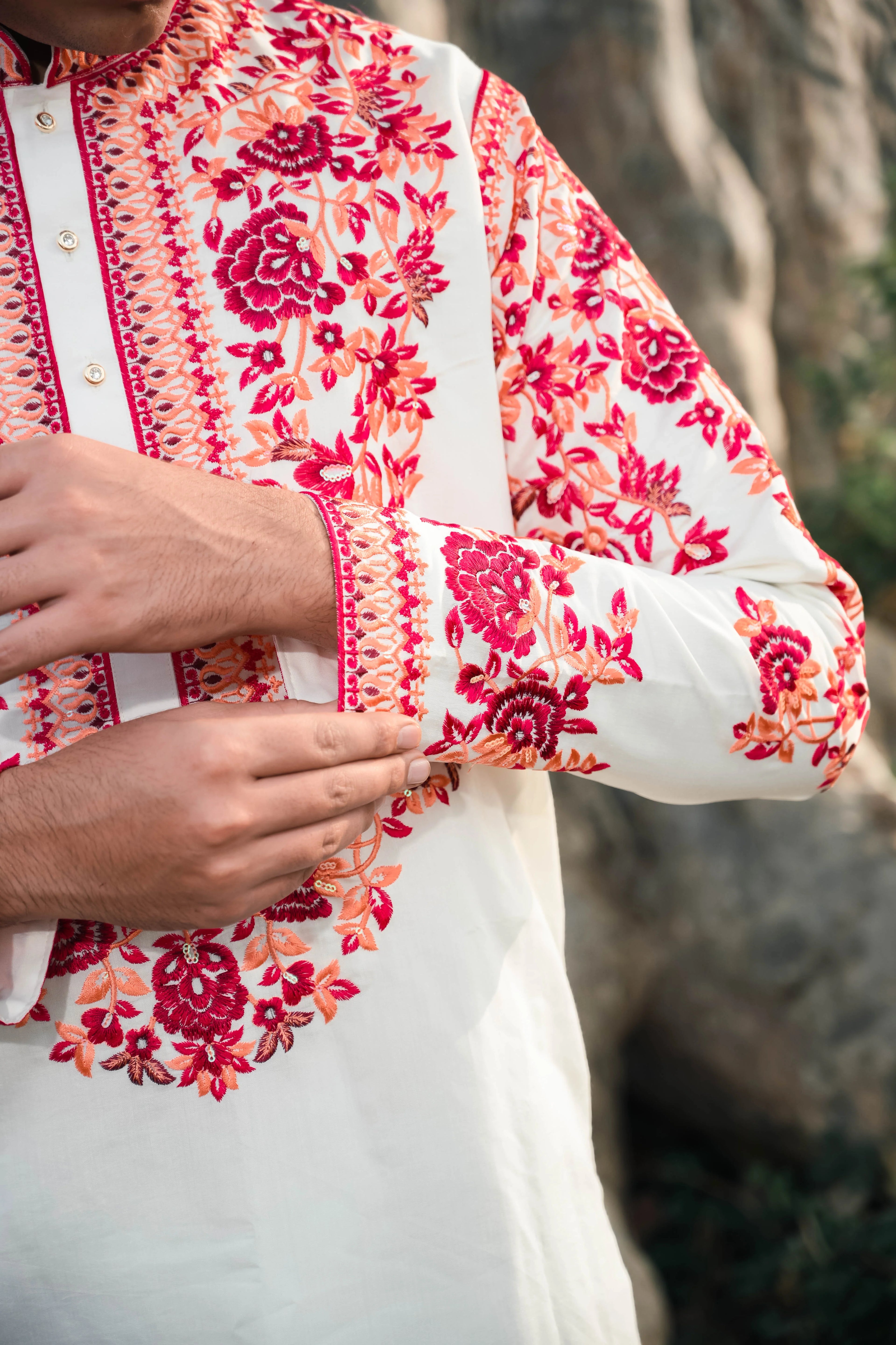 Classic Off White Floral Kurta Set