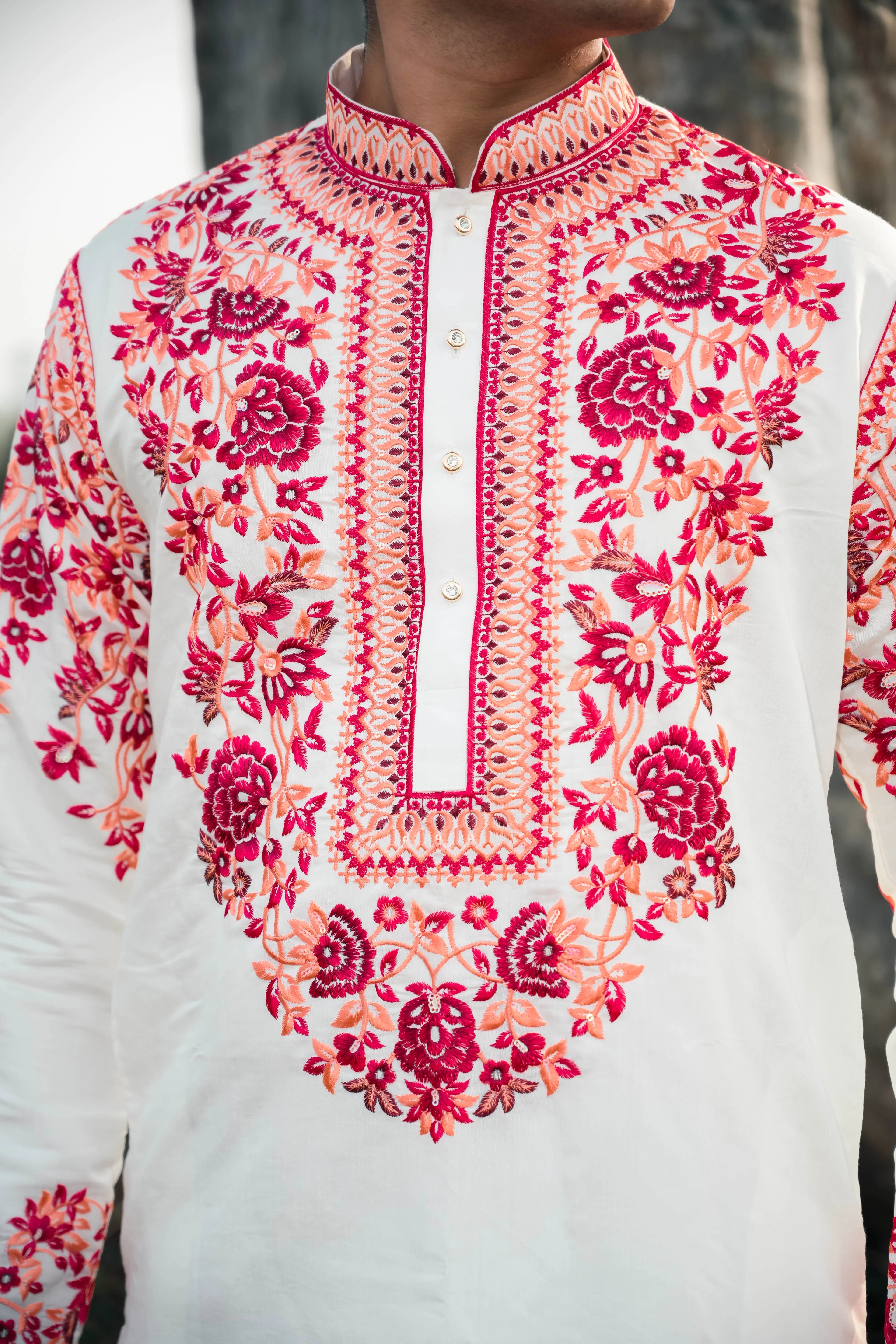 Classic Off White Floral Kurta Set