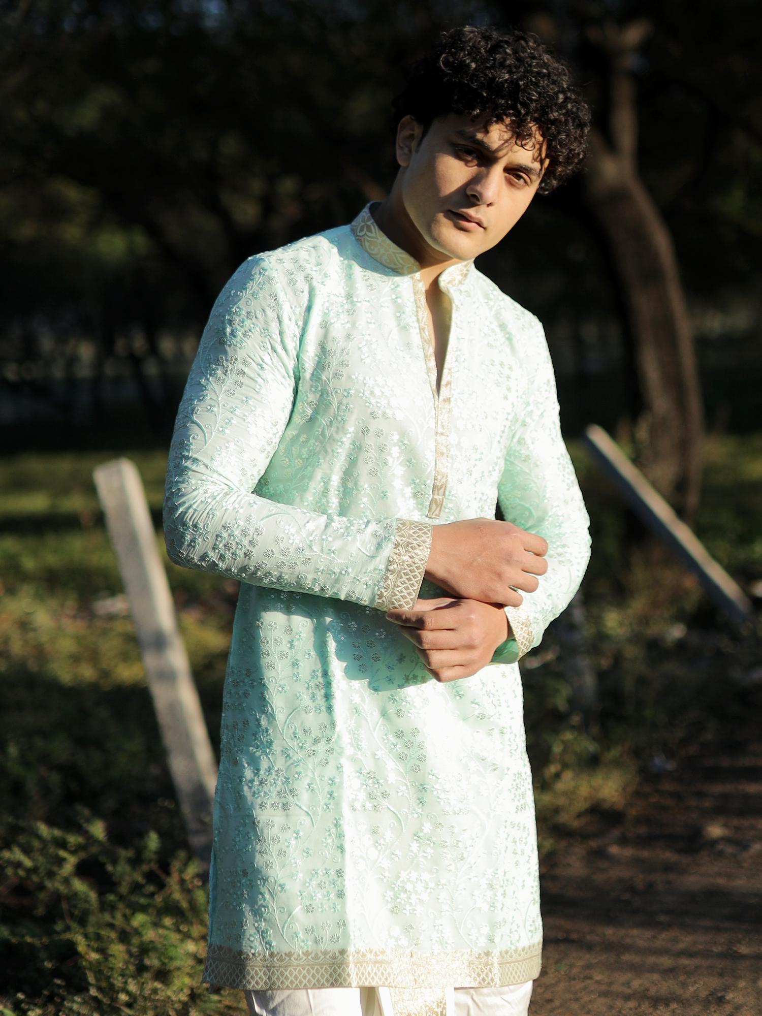 Sahil Vibrant Citrine Kurta with White Dhoti
