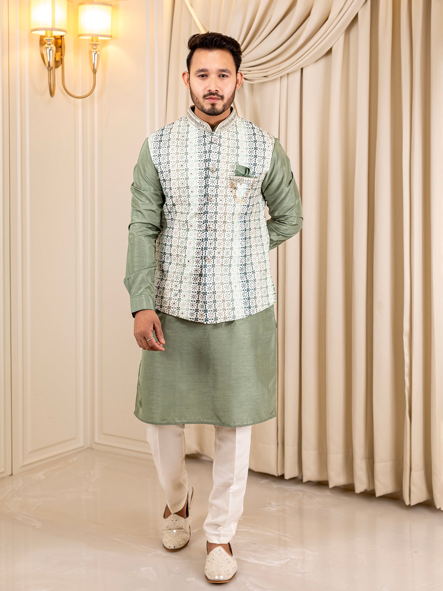 Aditya's Green Glory Kurta Pajama with Jacket