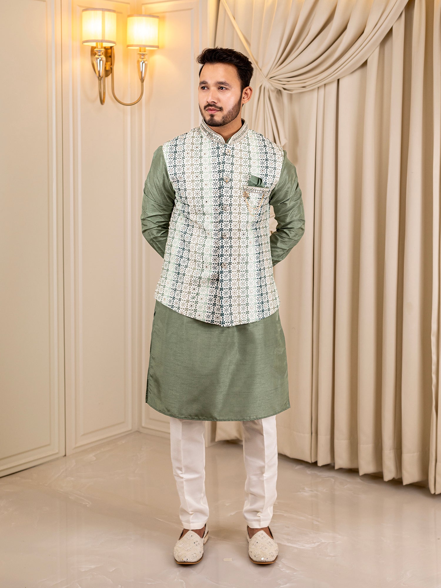 Aditya's Green Glory Kurta Pajama with Jacket