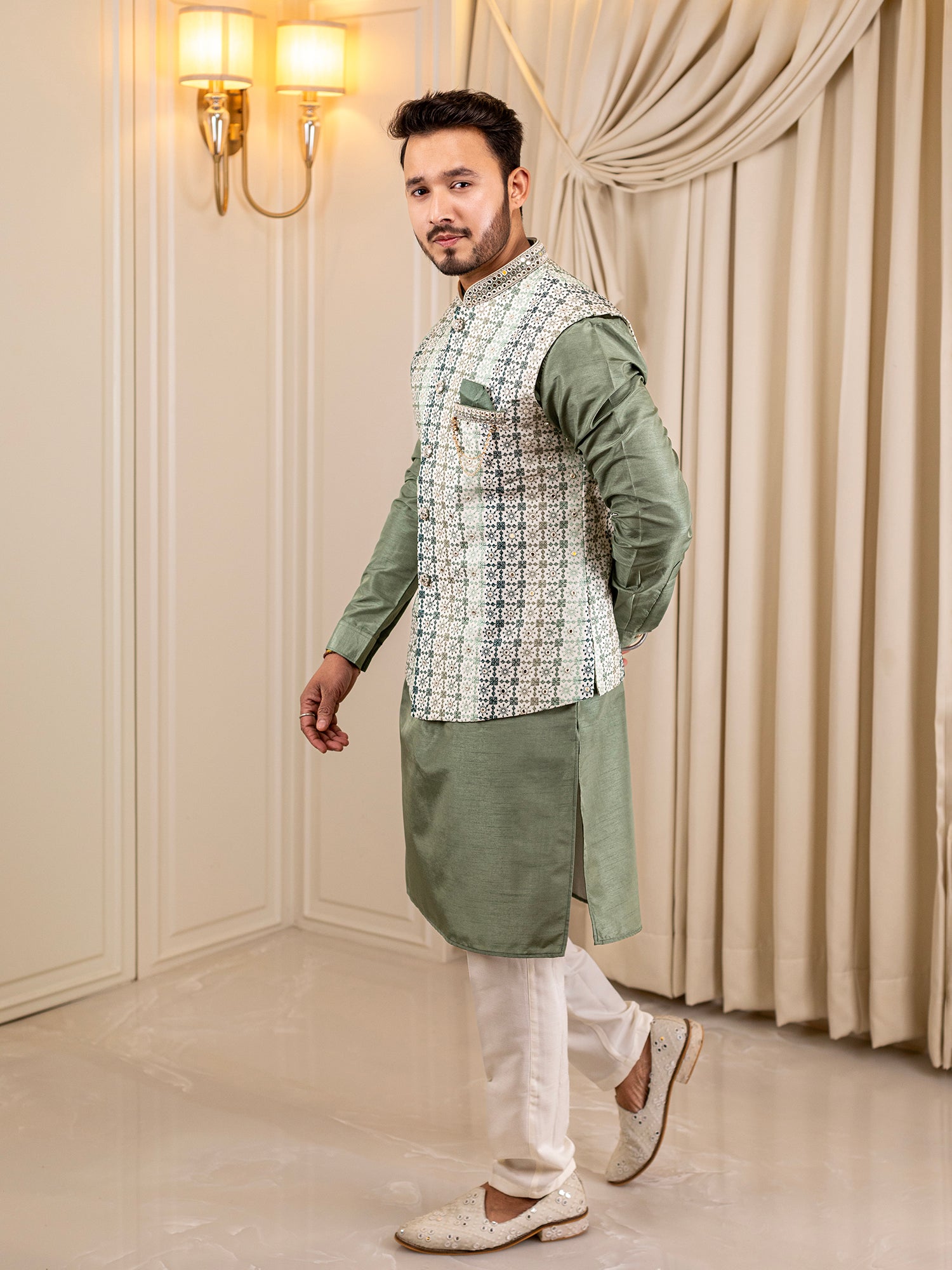 Aditya's Green Glory Kurta Pajama with Jacket
