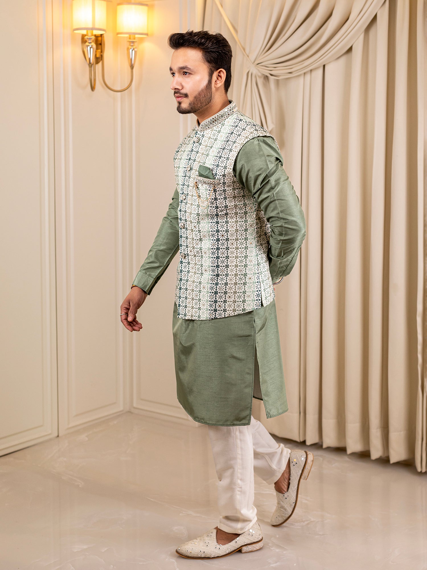 Aditya's Green Glory Kurta Pajama with Jacket