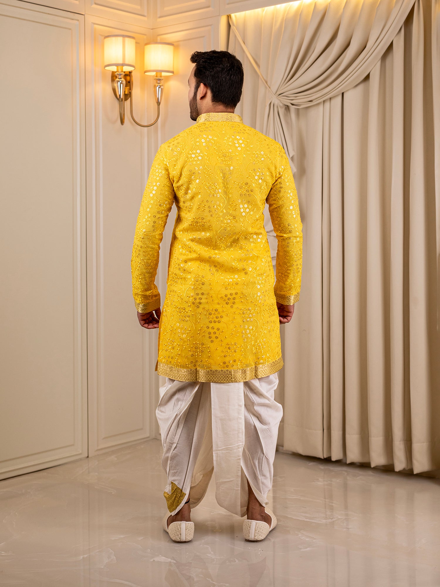 Vivan's Vibrant Citrine Kurta with White Dhoti
