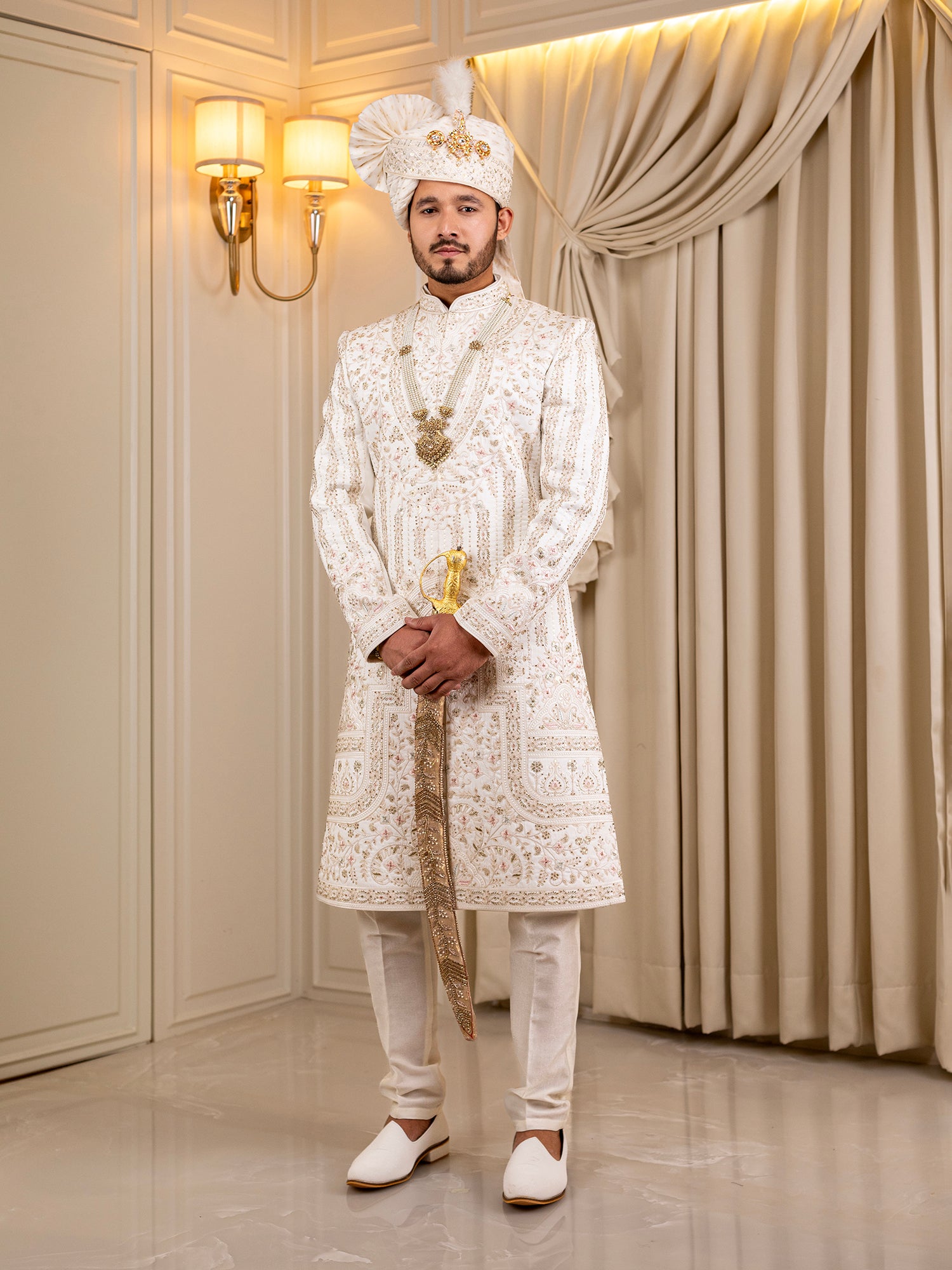 Rishi's Radiant White Sherwani
