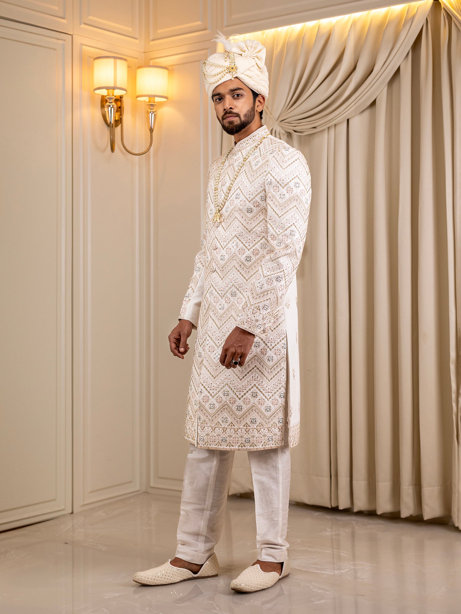 Sarthak's Snowy Serenity Sherwani
