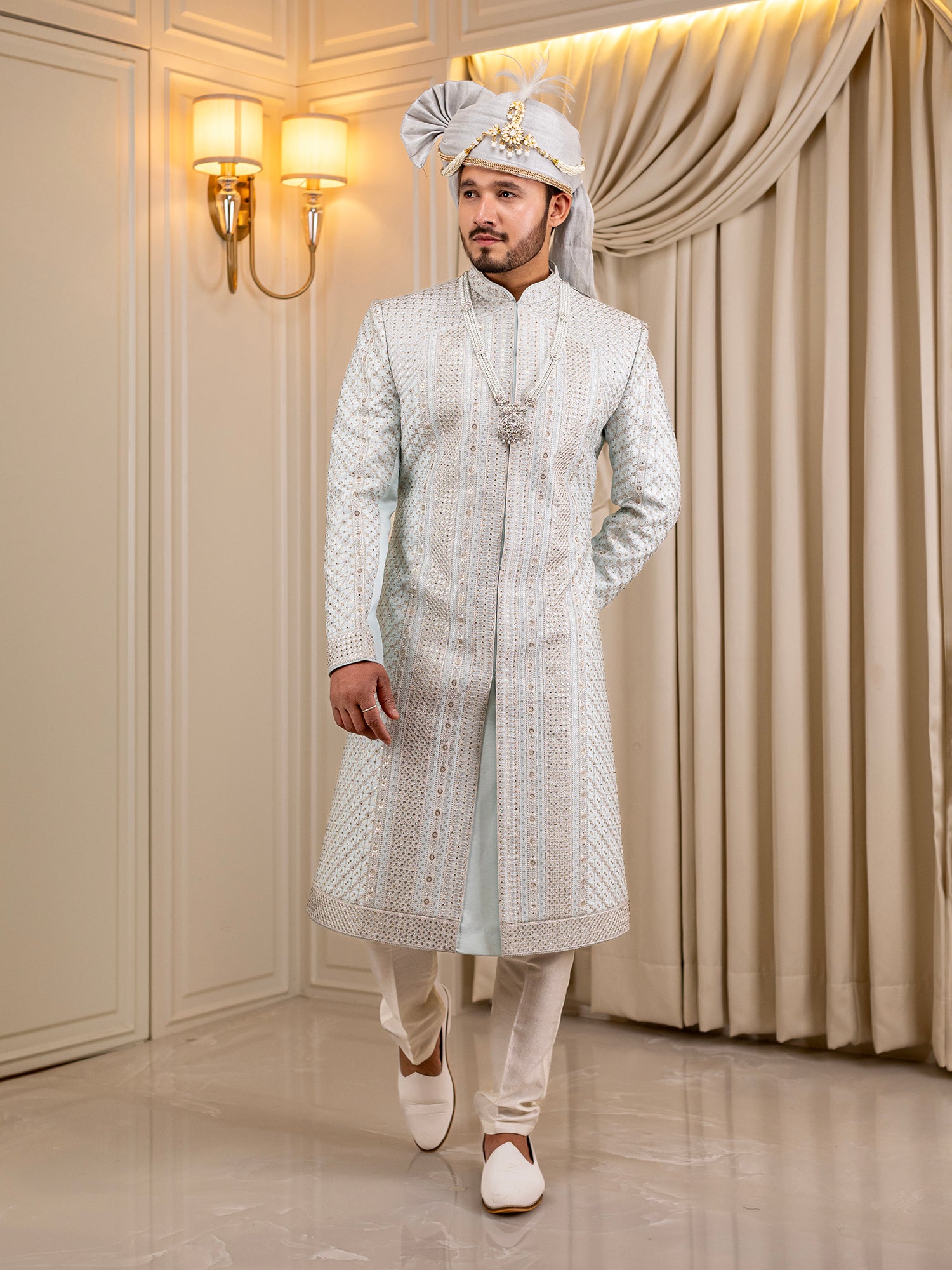 Lavesh's Luminous Linen Sherwani – Dulhe Raja - Main Image