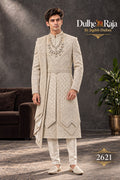 Beige pleated front wedding sherwani - Dulhe Raja Bhopal design 2621-ANMOL