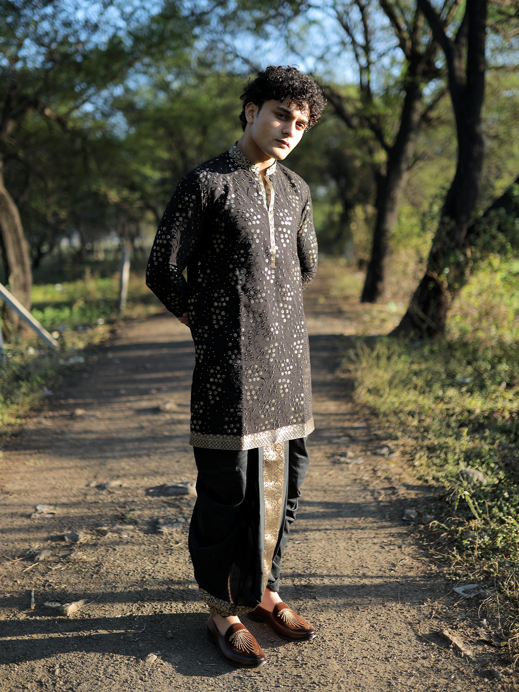 Sunil Vibrant Citrine Kurta with Black Dhoti