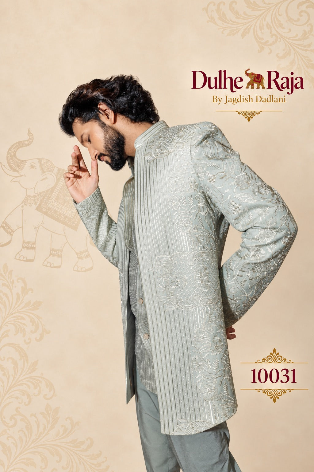 Sage open indo western full look with pleated trousers for engagement and mehndi, design 10031
