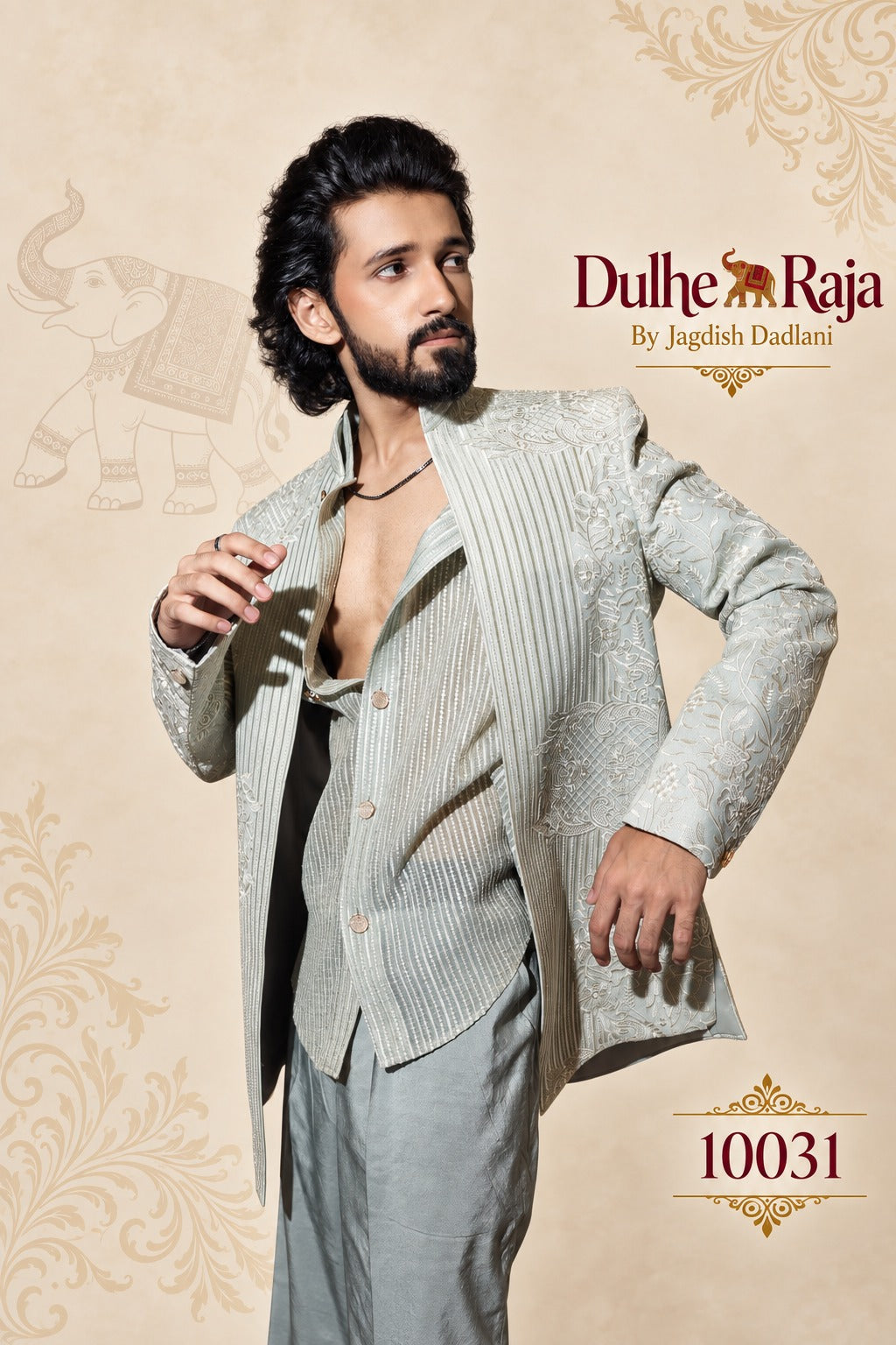 Sage green groom indo western side profile, design 10031