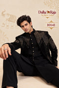 Black gold shimmer open indo western for groom, design 10141 - Dulhe Raja Bhopal