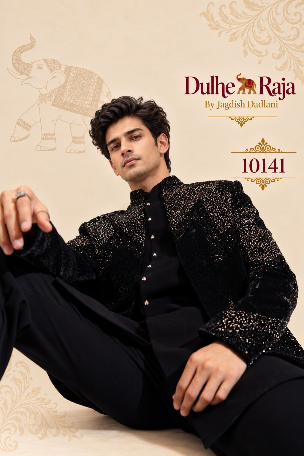 Black indo western gold sequin gradient detail, design 10141