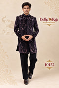 Wine velvet embroidered jodhpuri bandhgala for groom, design 10152 - Dulhe Raja Bhopal