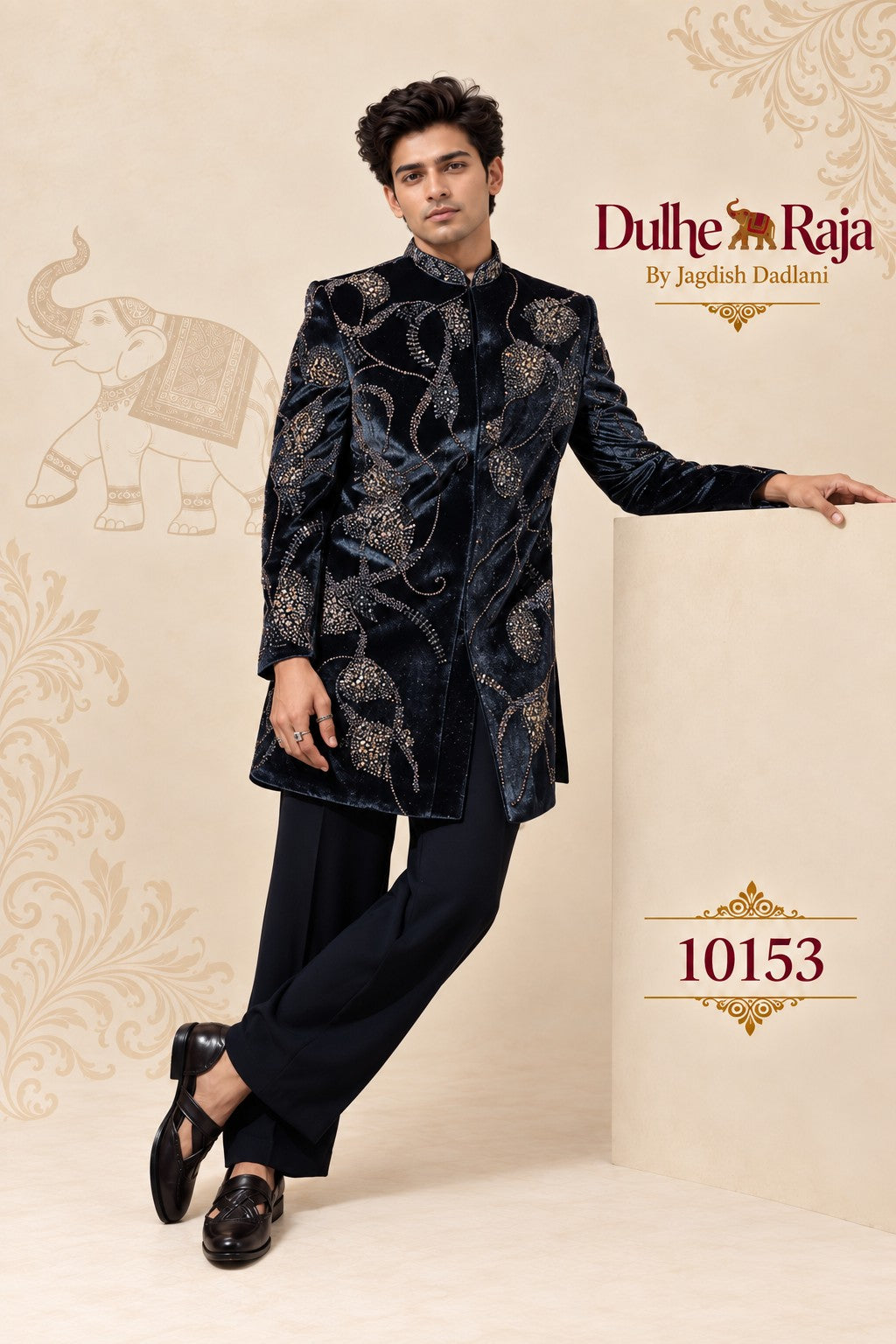Teal peacock indo western collar and shoulder work, design 10153