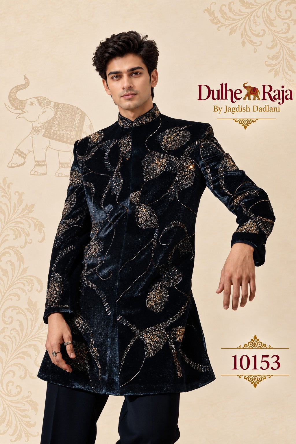 Teal velvet indo western full look with black trousers, design 10153