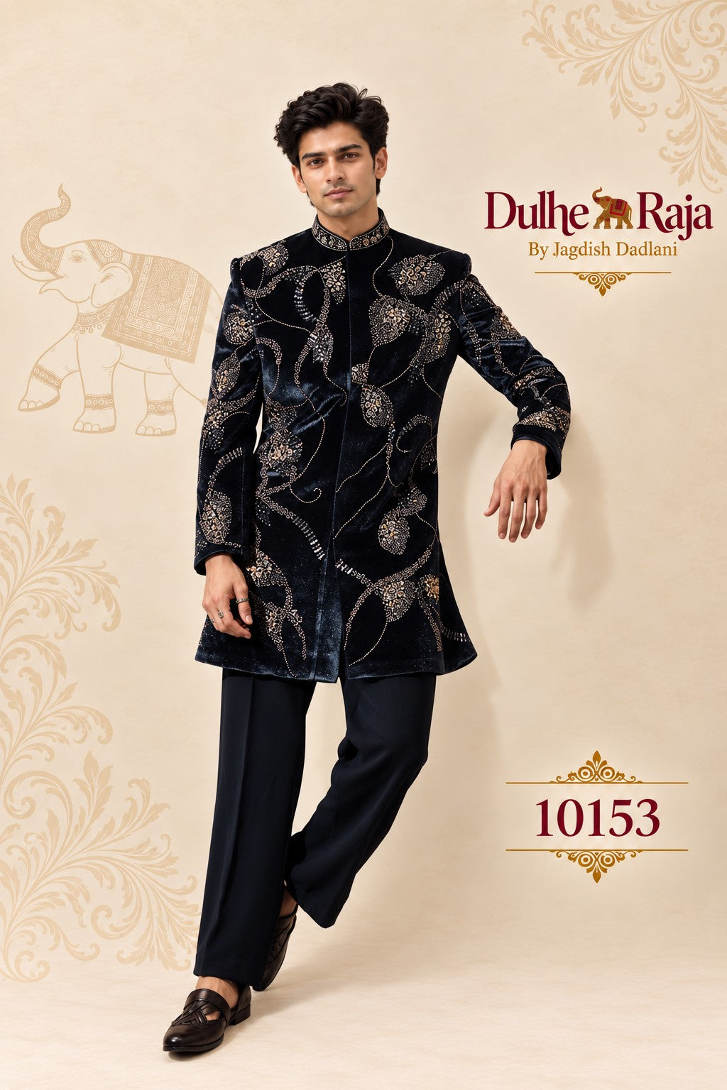 Teal velvet groom indo western side profile for sangeet, design 10153