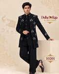 Black silver embroidered open indo western for groom, design 10201 - Dulhe Raja Bhopal