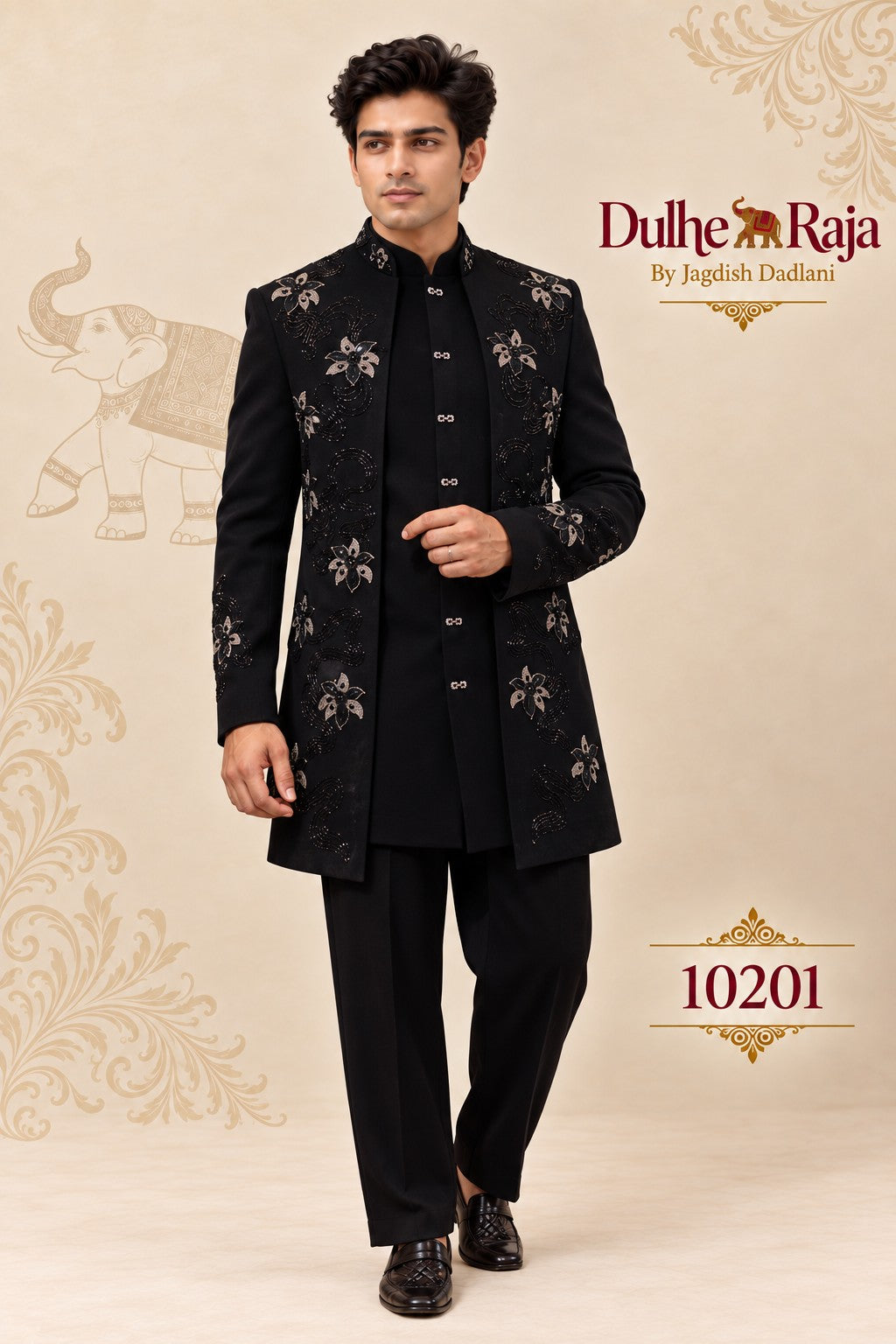 Black indo western silver floral motif detail, design 10201
