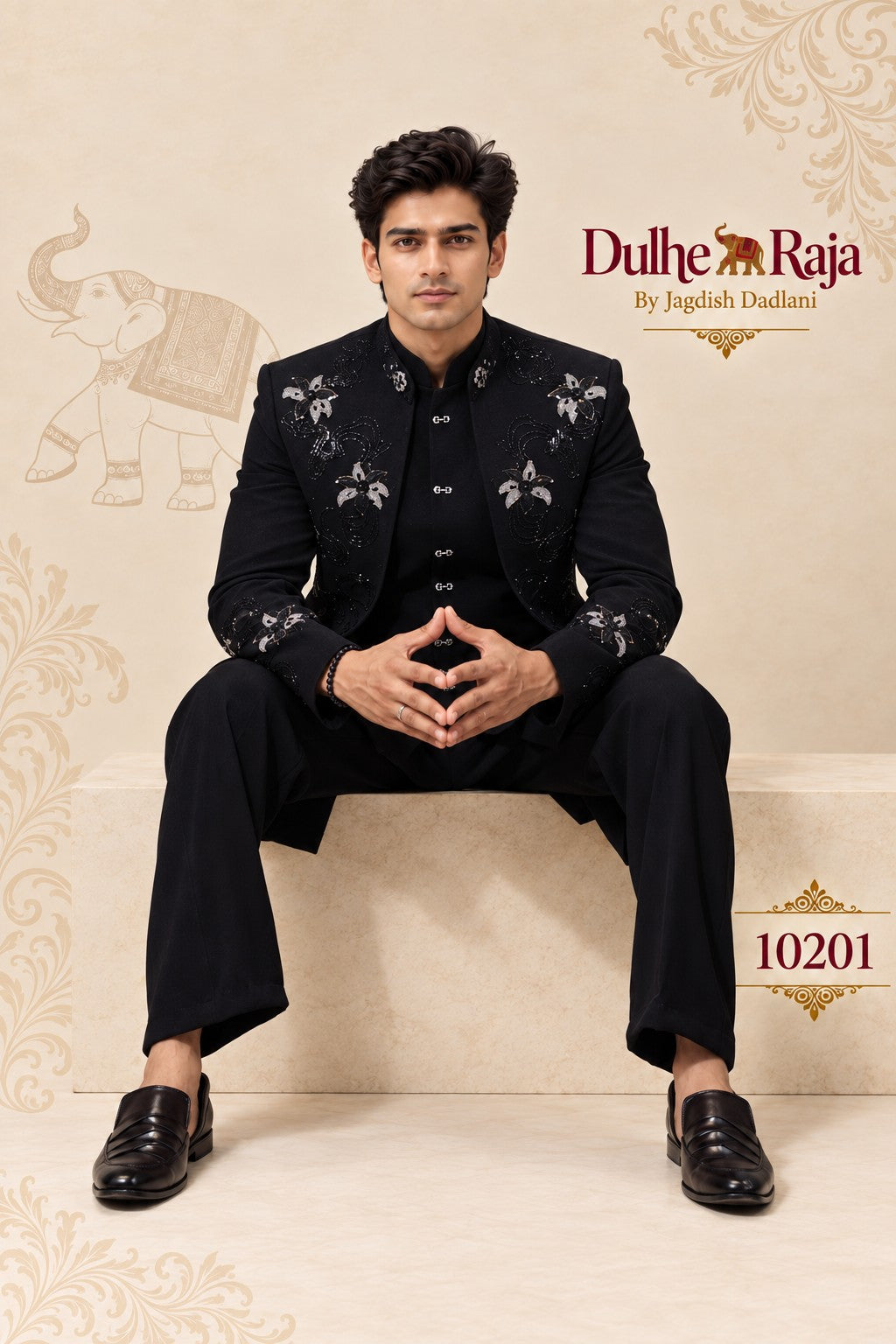 Black open indo western full look with kurta and trousers, design 10201