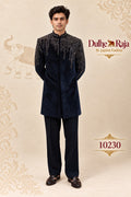 Navy velvet crystal cascade jodhpuri for groom, design 10230 - Dulhe Raja Bhopal
