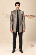 Dulhe Raja antique silver gold brocade open jodhpuri jacket, design 10924