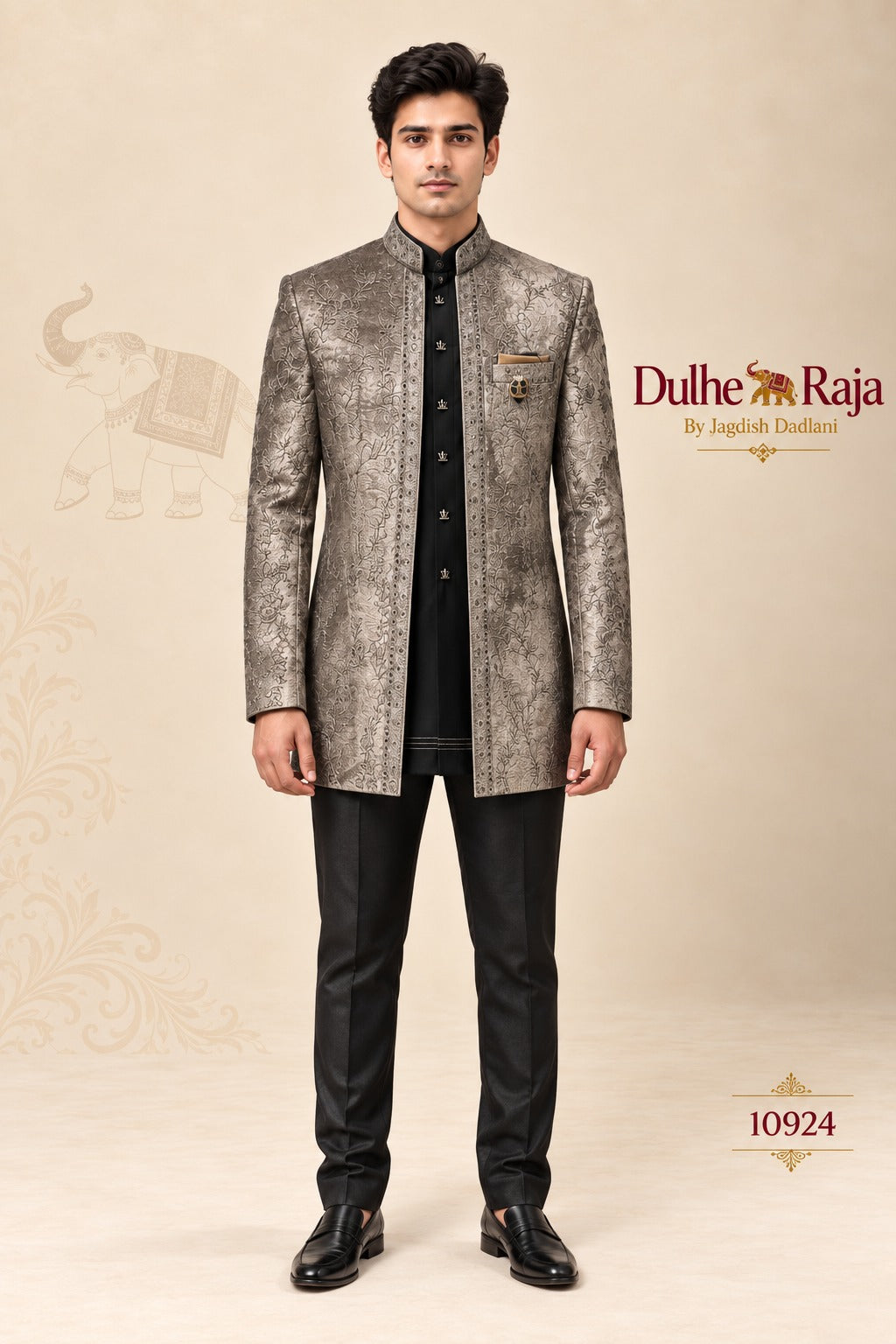 Dulhe Raja antique silver gold brocade open jodhpuri jacket, design 10924