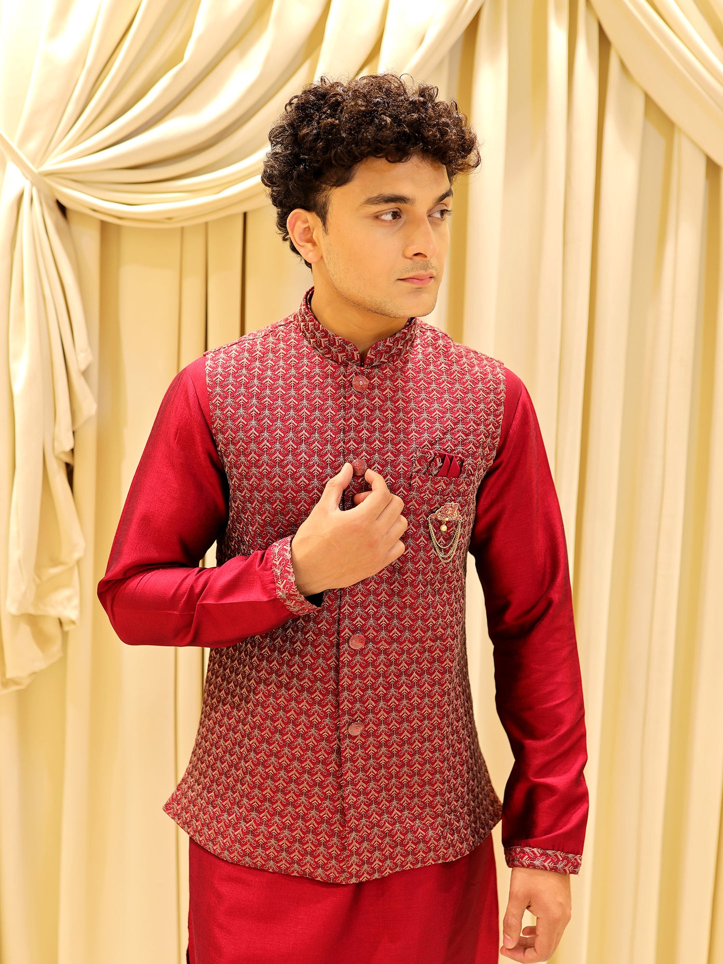 Garnet Legacy Classic Kurta Set with Jacket