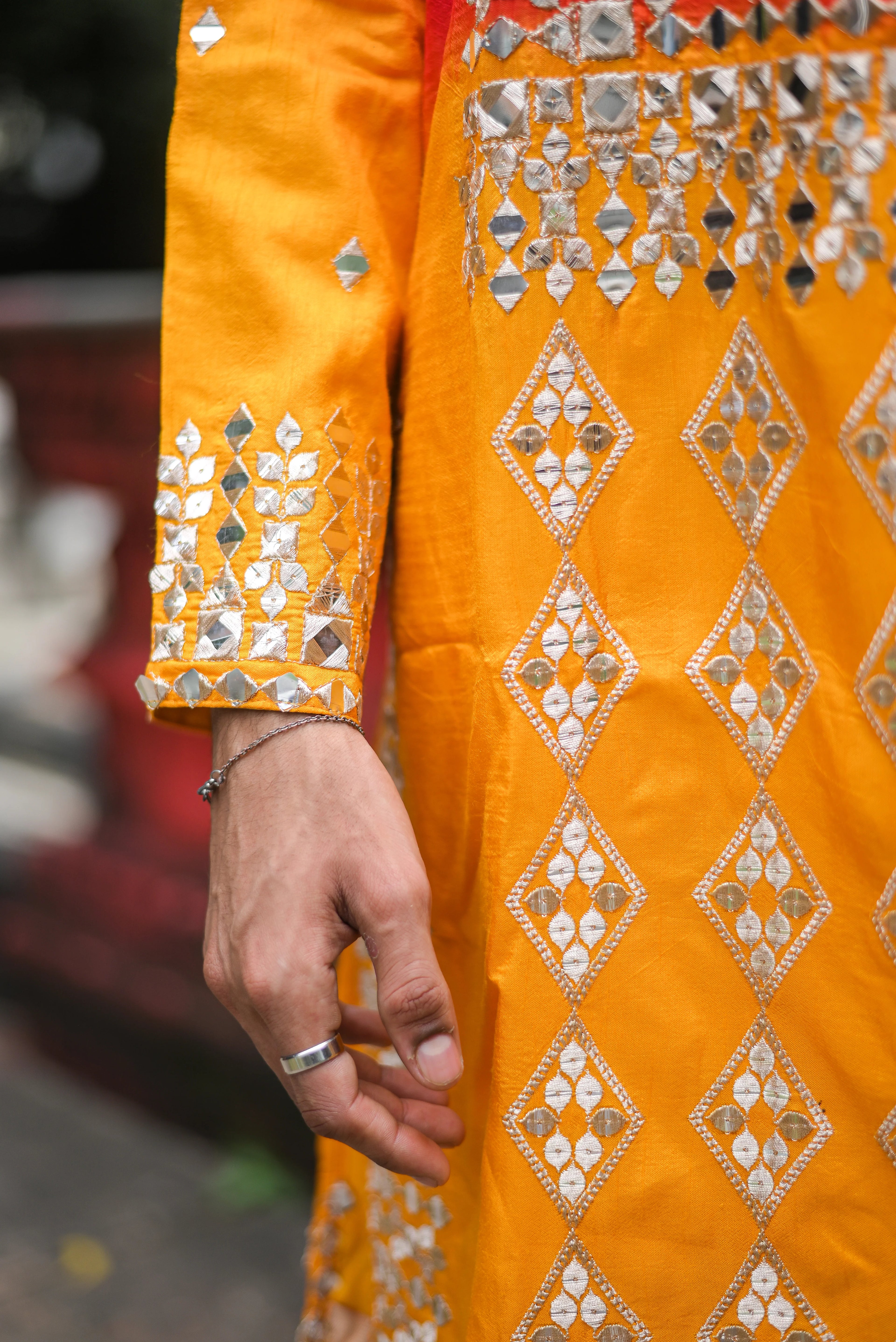 Spark Pink and Yellow Silk Kurta Set