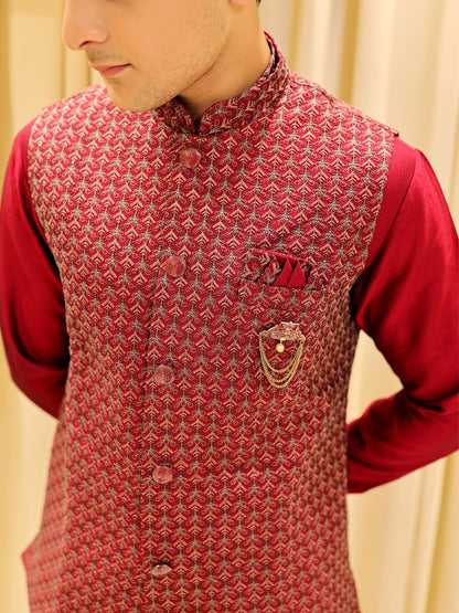 Garnet Legacy Classic Kurta Set with Jacket