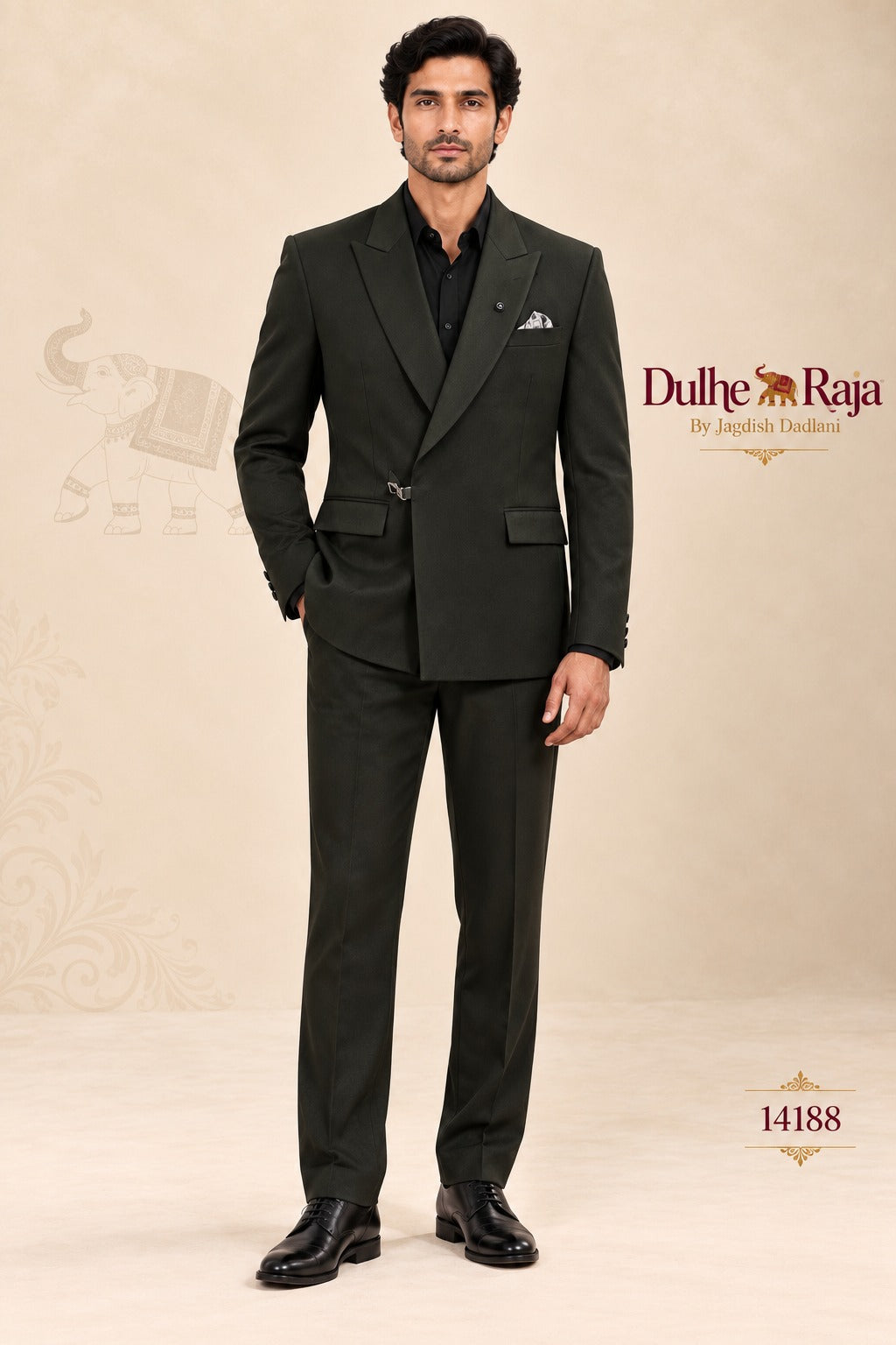 Dulhe Raja dark green tailored two piece groom suit, design 14188