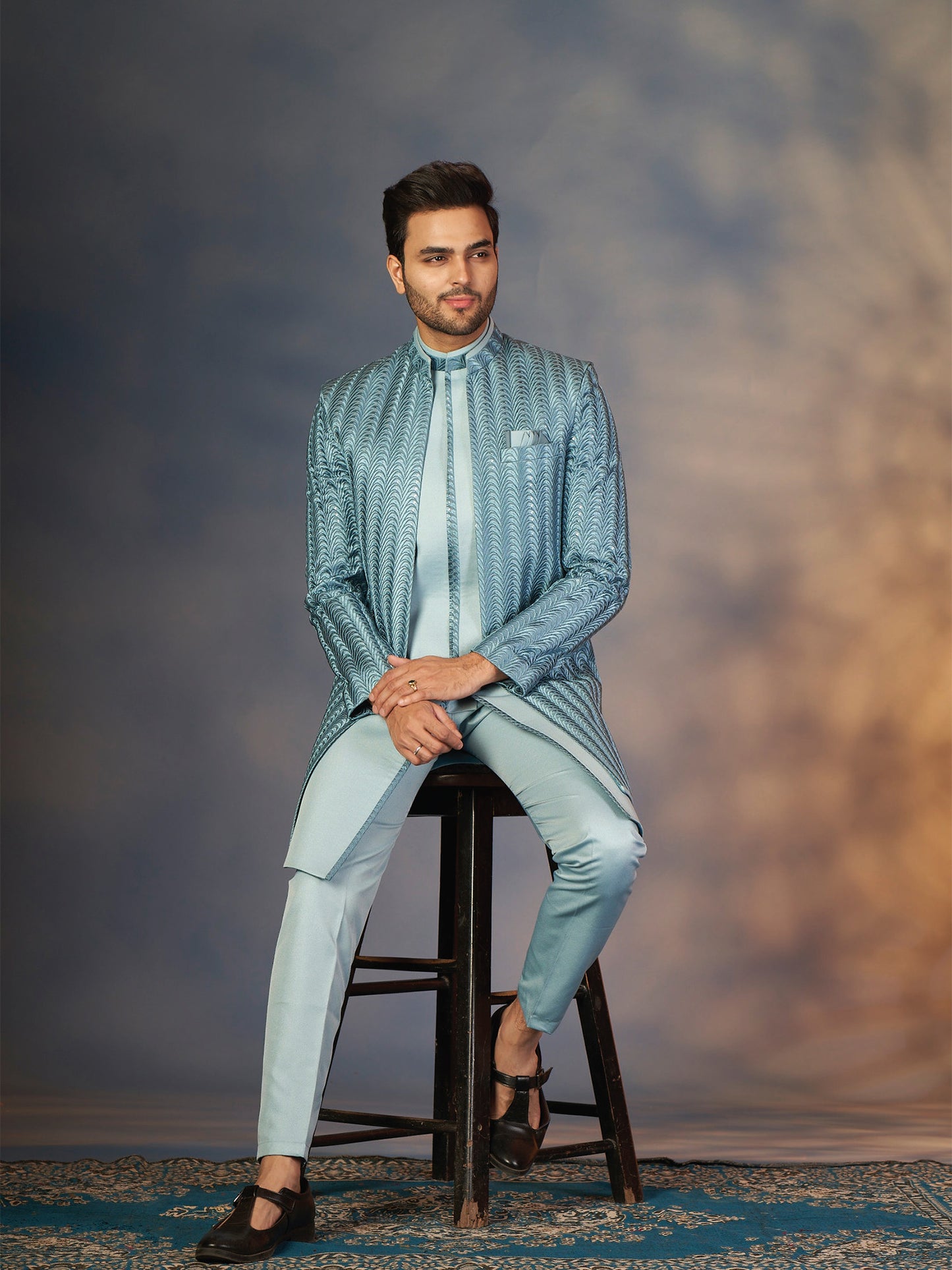 Ice Blue Elegance Indo Western Suit