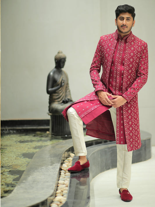 Vivek Indo Pastel Maroon Western Suit