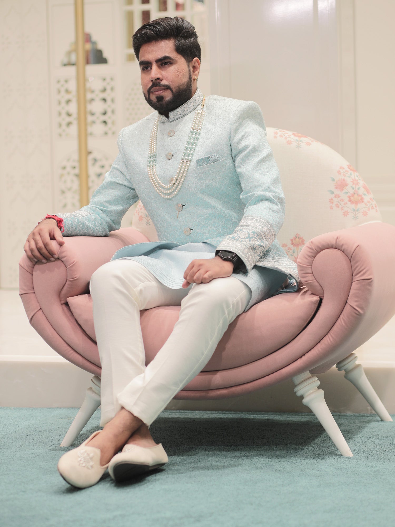 Mayank Light Blue Sherwani