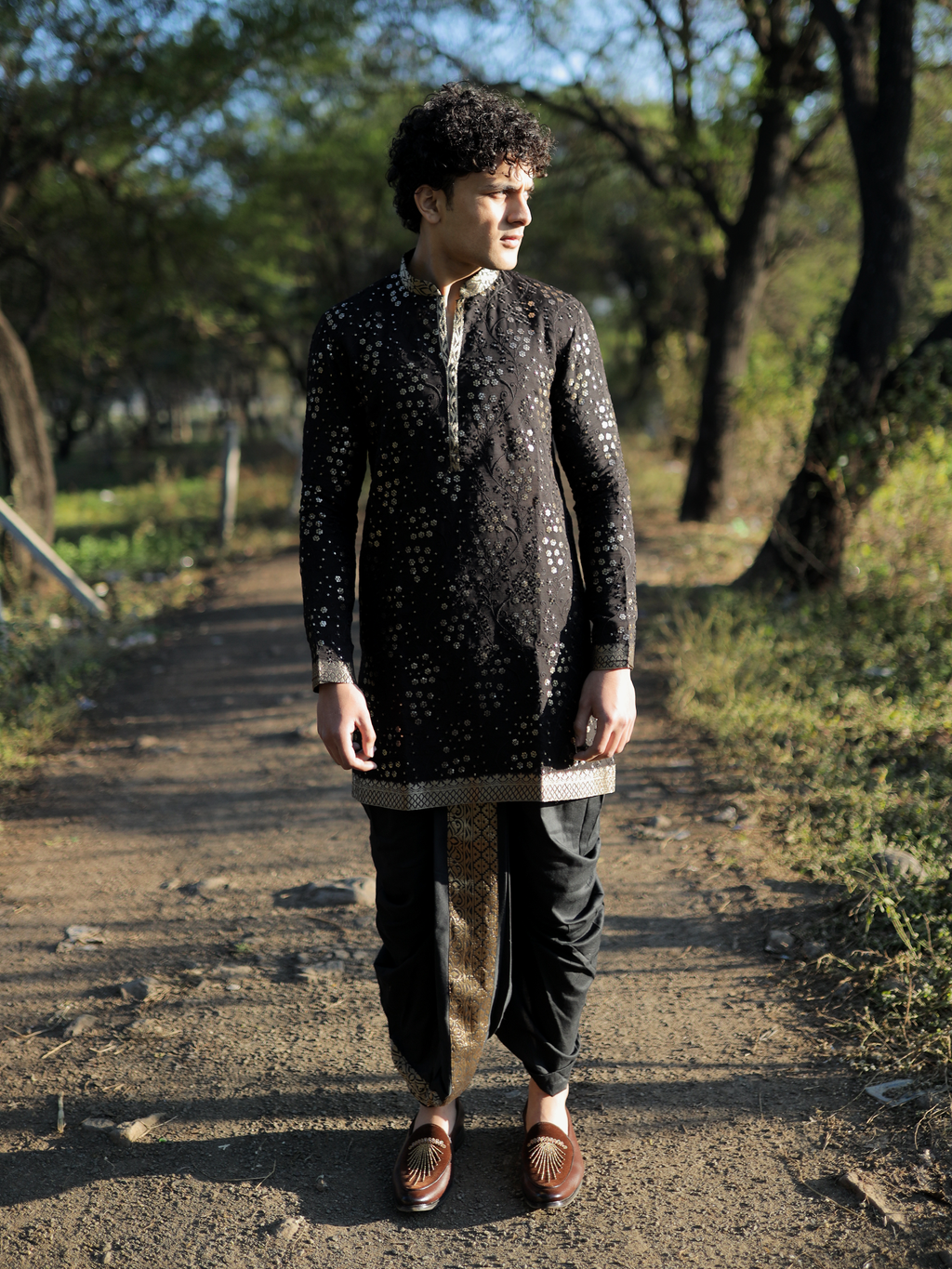 Sunil Vibrant Citrine Kurta with Black Dhoti